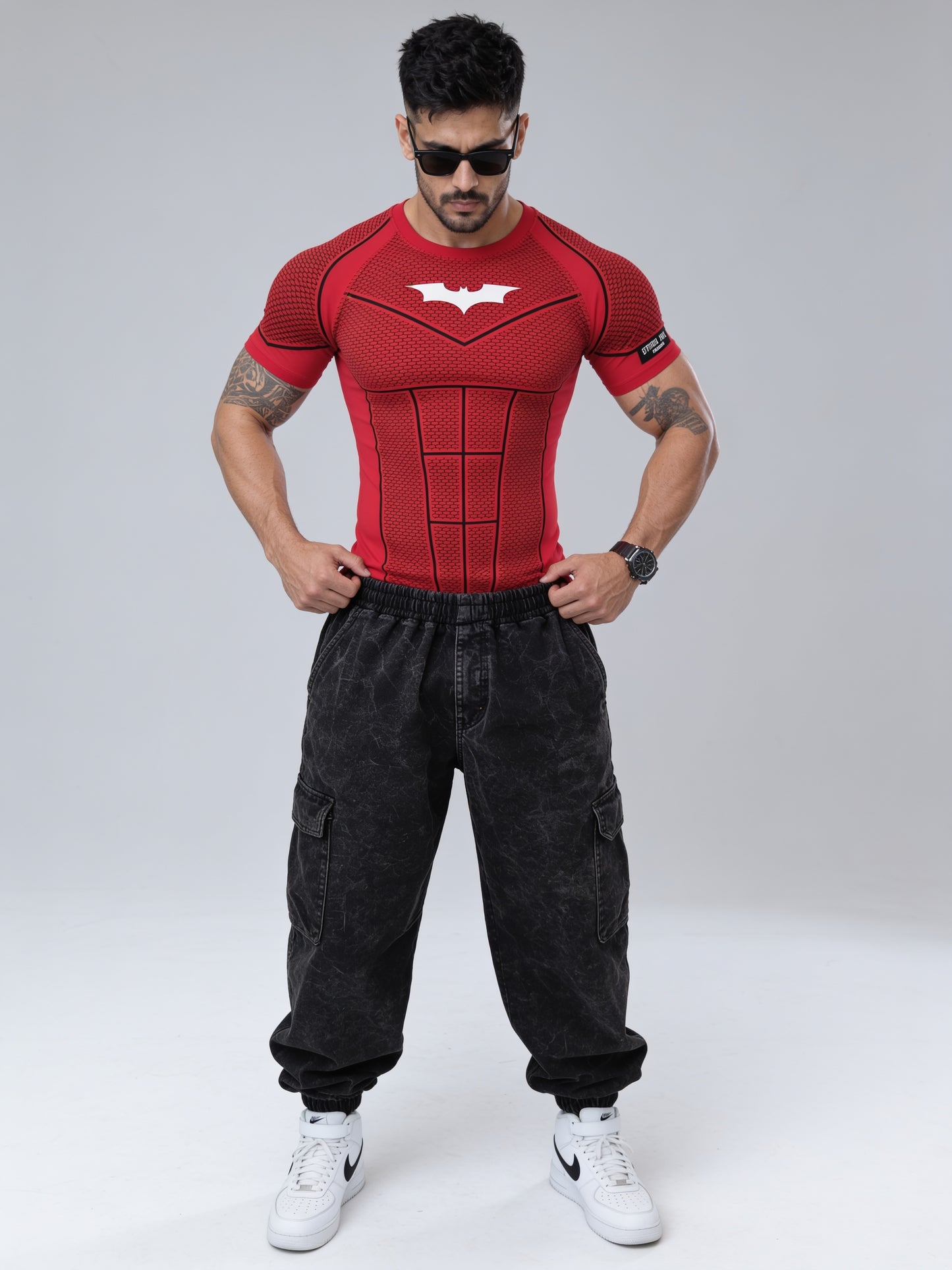 Red - Bat Abs - Cotton Lycra Compression