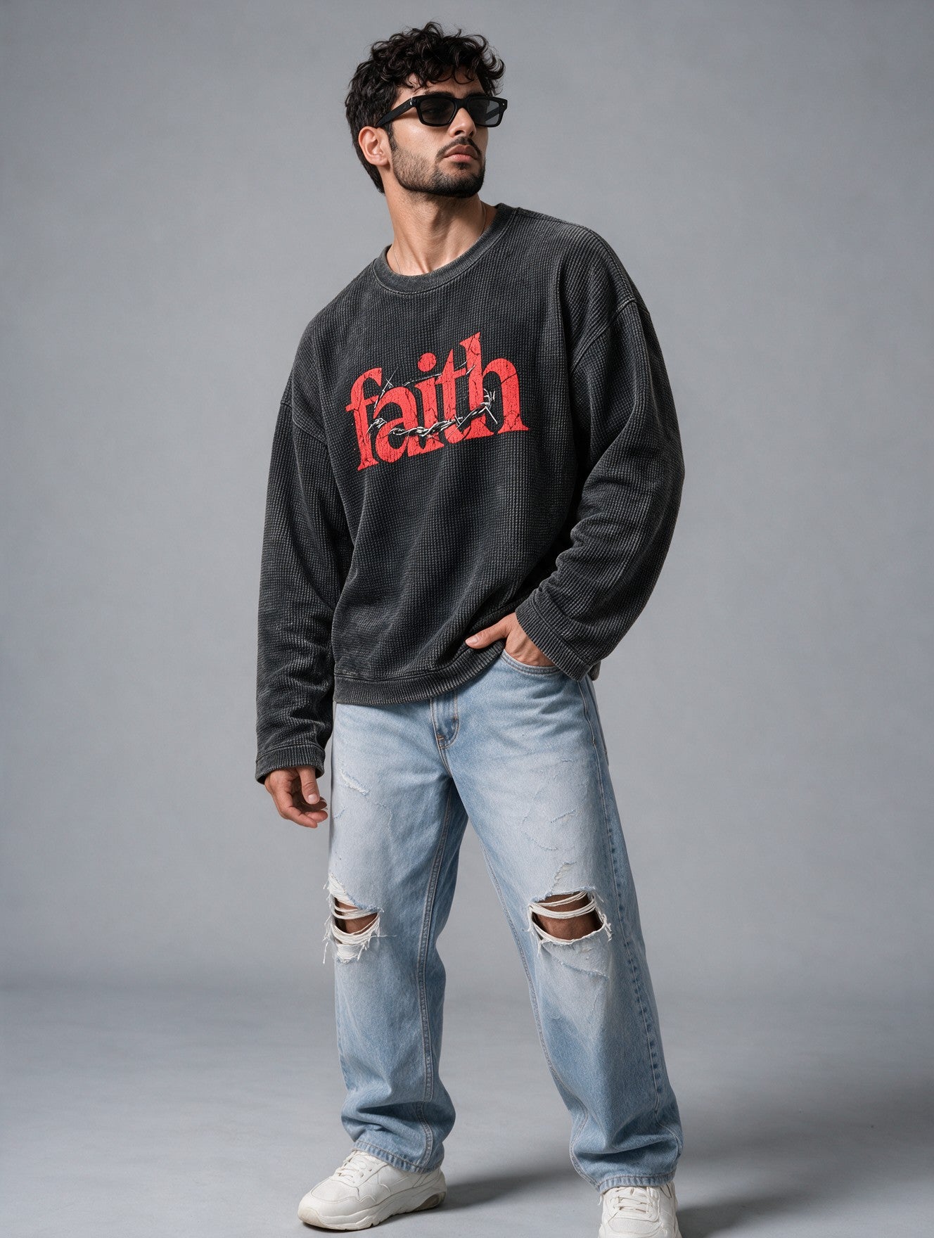 Charcoal Grey - Faith - Waffle Long Sleeve