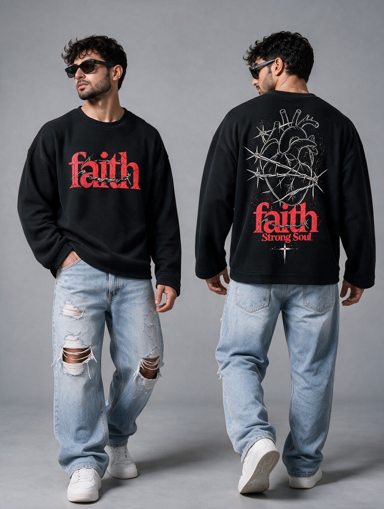 Black - Faith - Waffle Long Sleeve