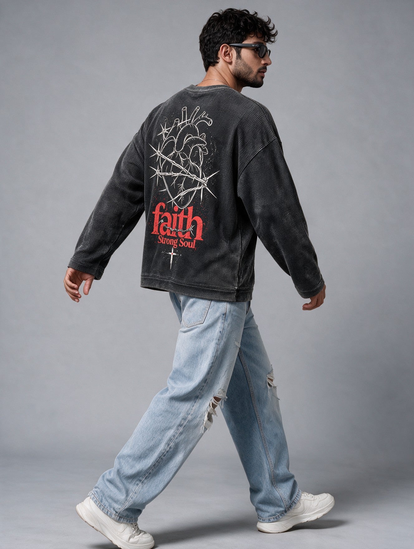 Charcoal Grey - Faith - Waffle Long Sleeve