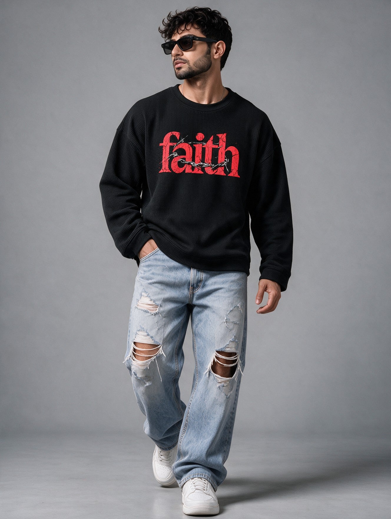 Black - Faith - Waffle Long Sleeve