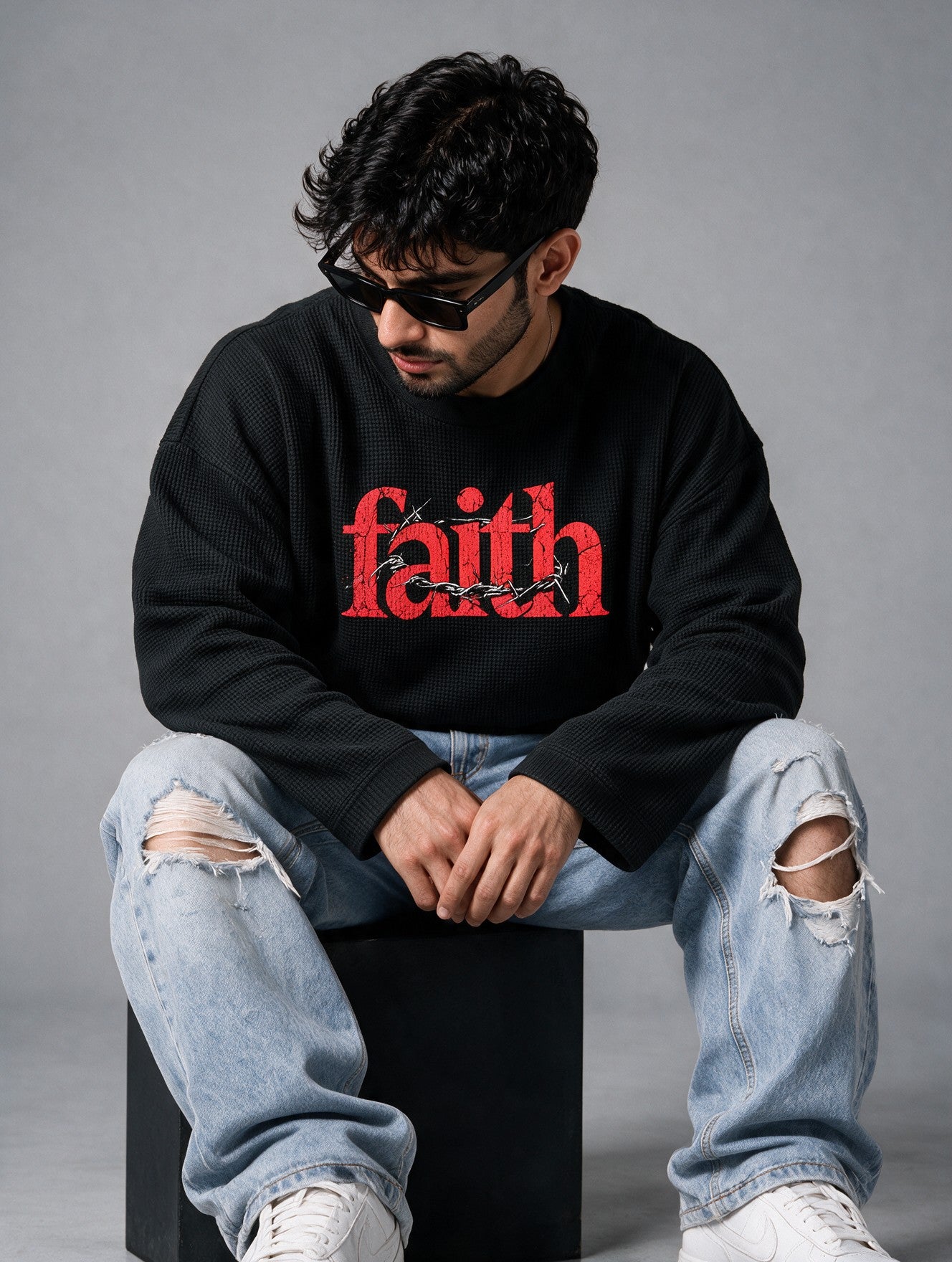 Black - Faith - Waffle Long Sleeve