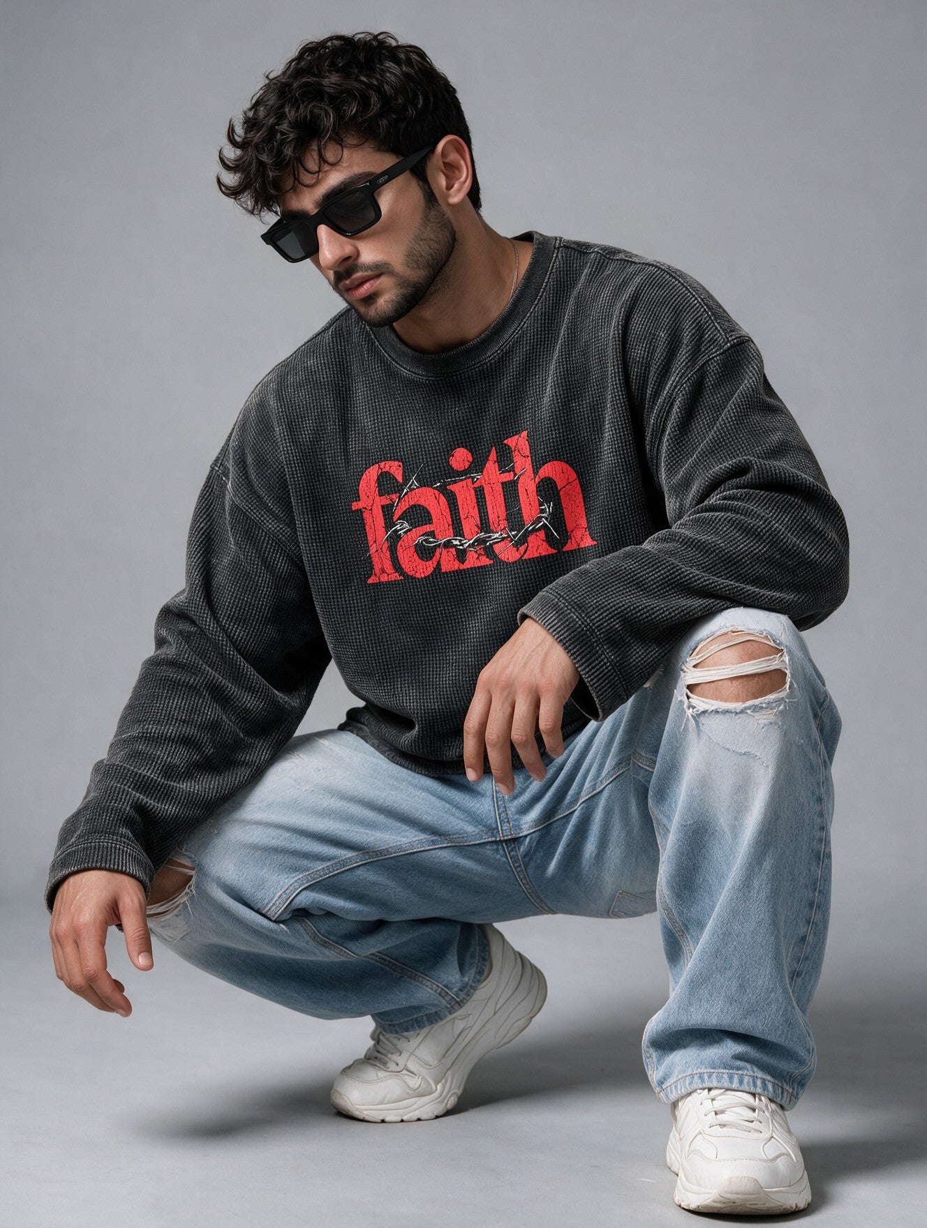 Charcoal Grey - Faith - Waffle Long Sleeve