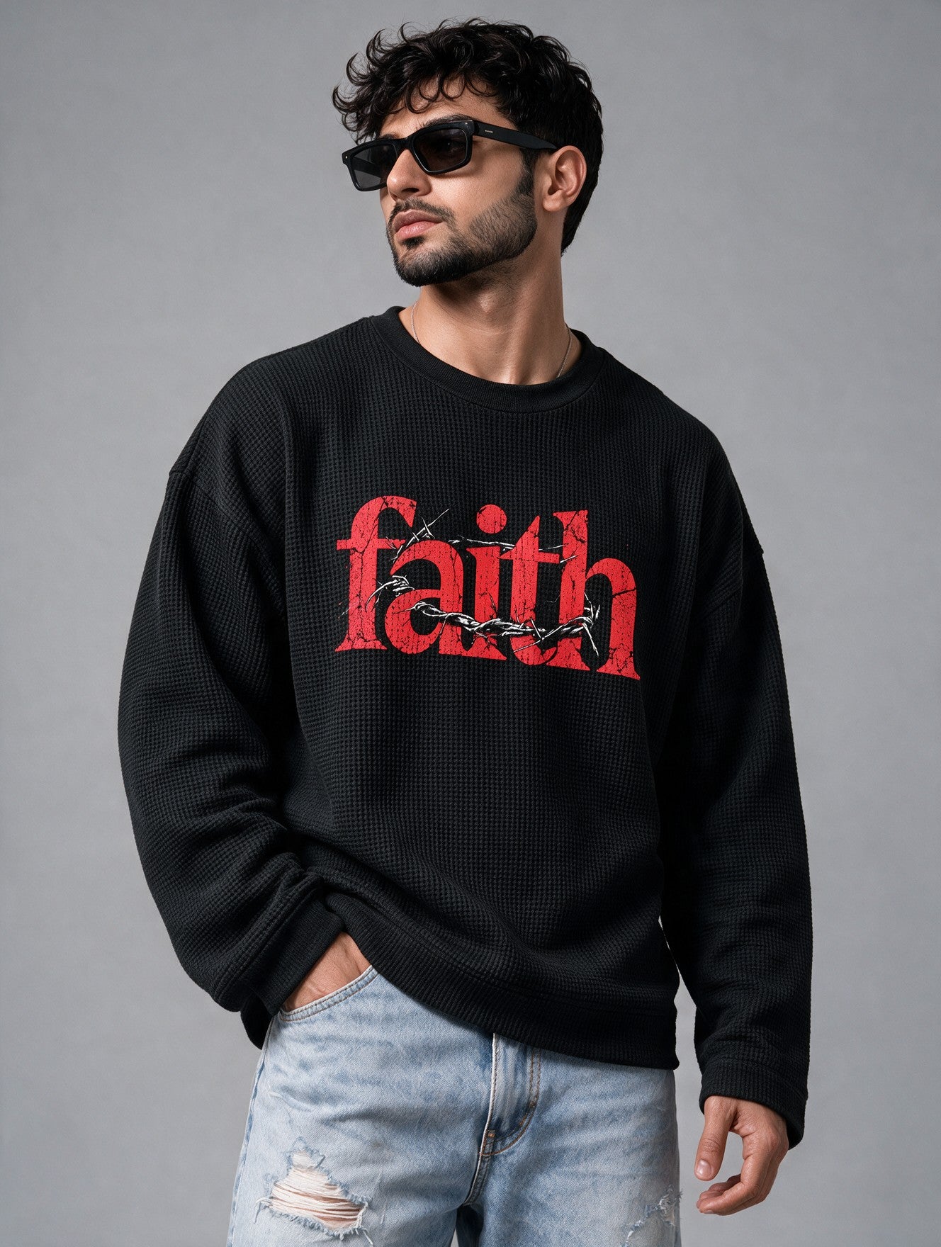Black - Faith - Waffle Long Sleeve