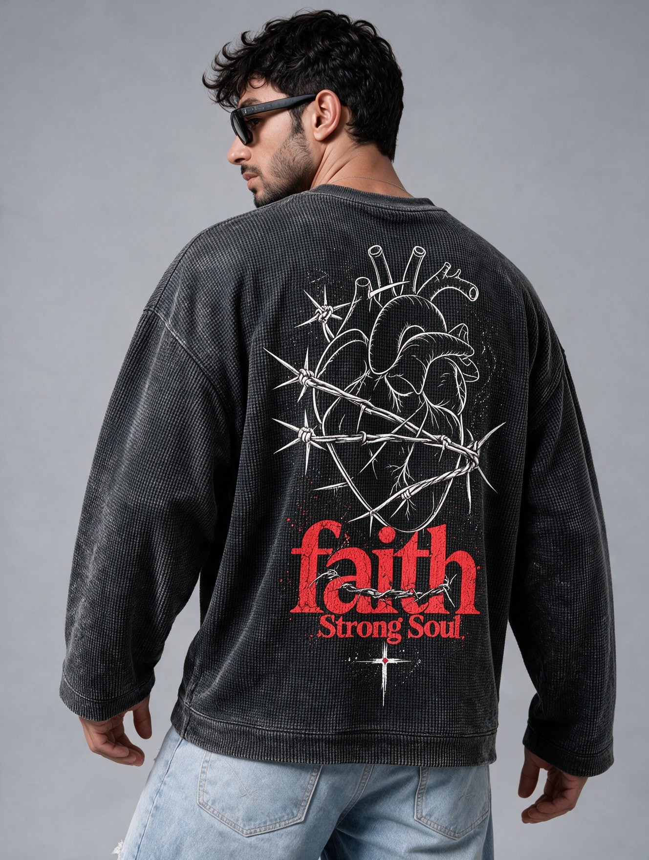 Charcoal Grey - Faith - Waffle Long Sleeve