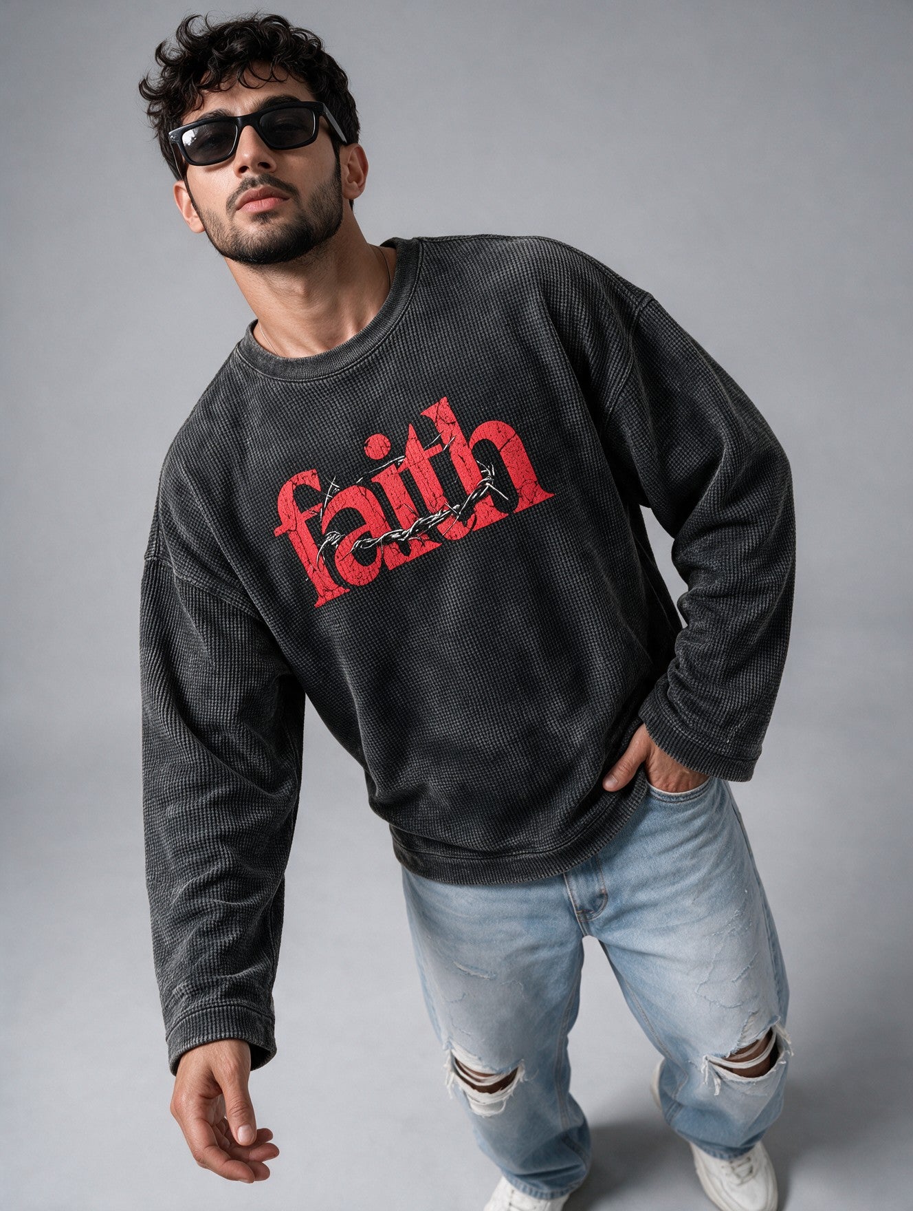 Charcoal Grey - Faith - Waffle Long Sleeve