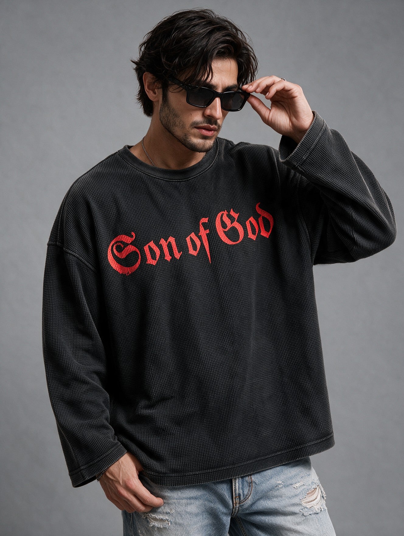 Charcoal Grey - Son of God - Waffle Long Sleeve