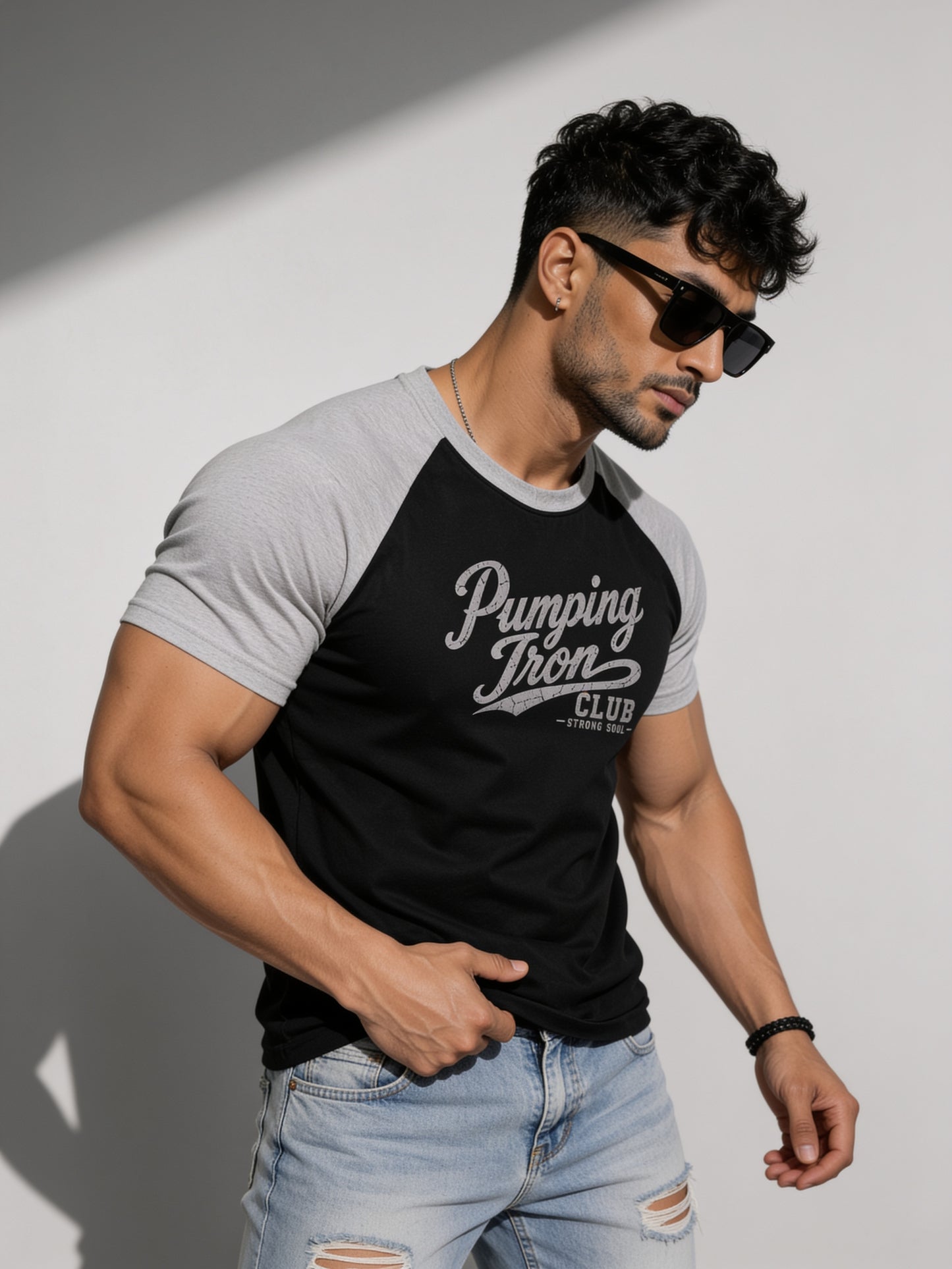 Black Grey - Club Pumping Iron - Raglan T-Shirt