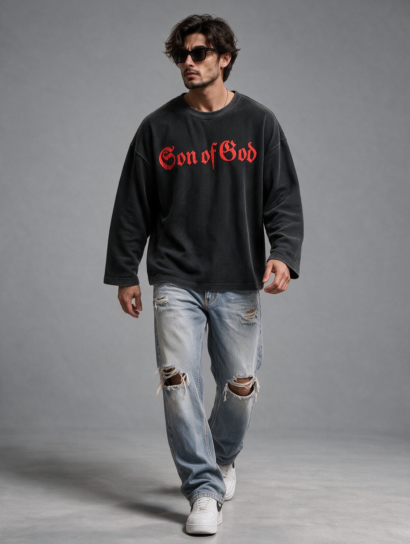 Charcoal Grey - Son of God - Waffle Long Sleeve