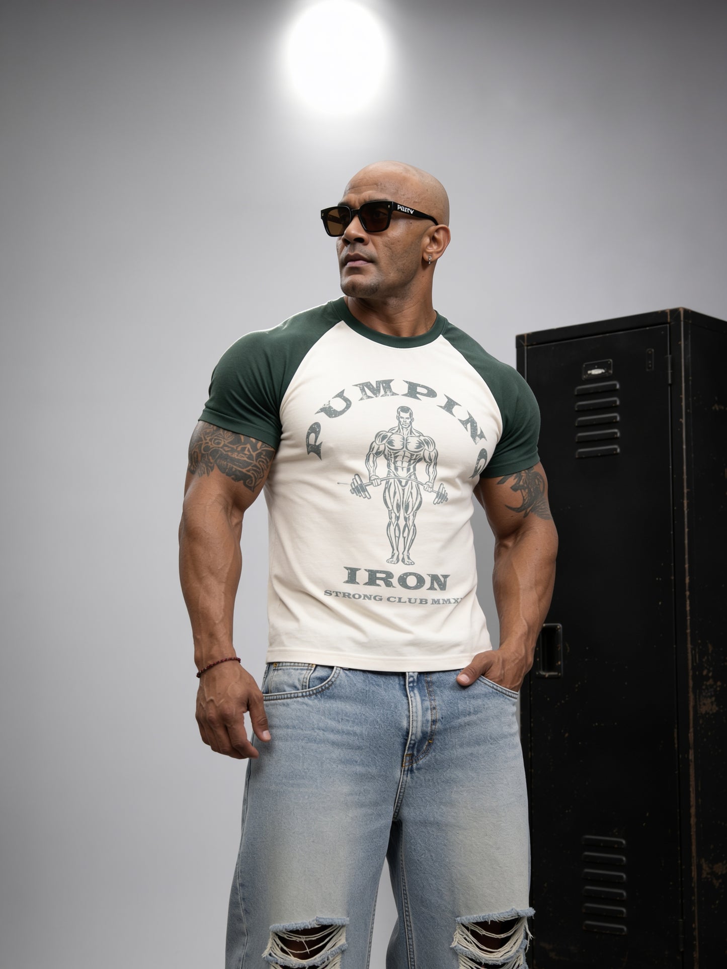 Cream Green - Pumping Iron - Raglan T-Shirt
