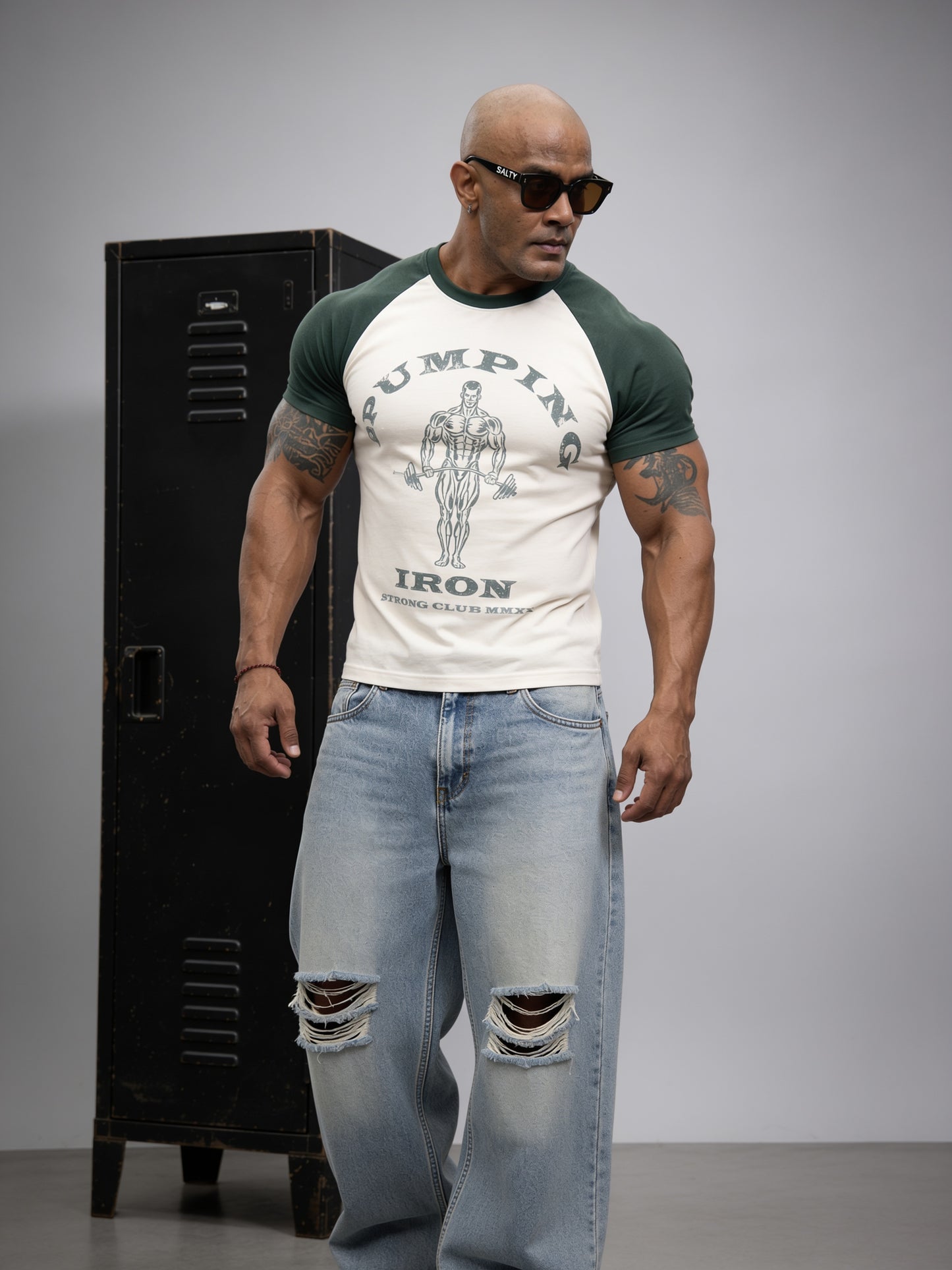Cream Green - Pumping Iron - Raglan T-Shirt