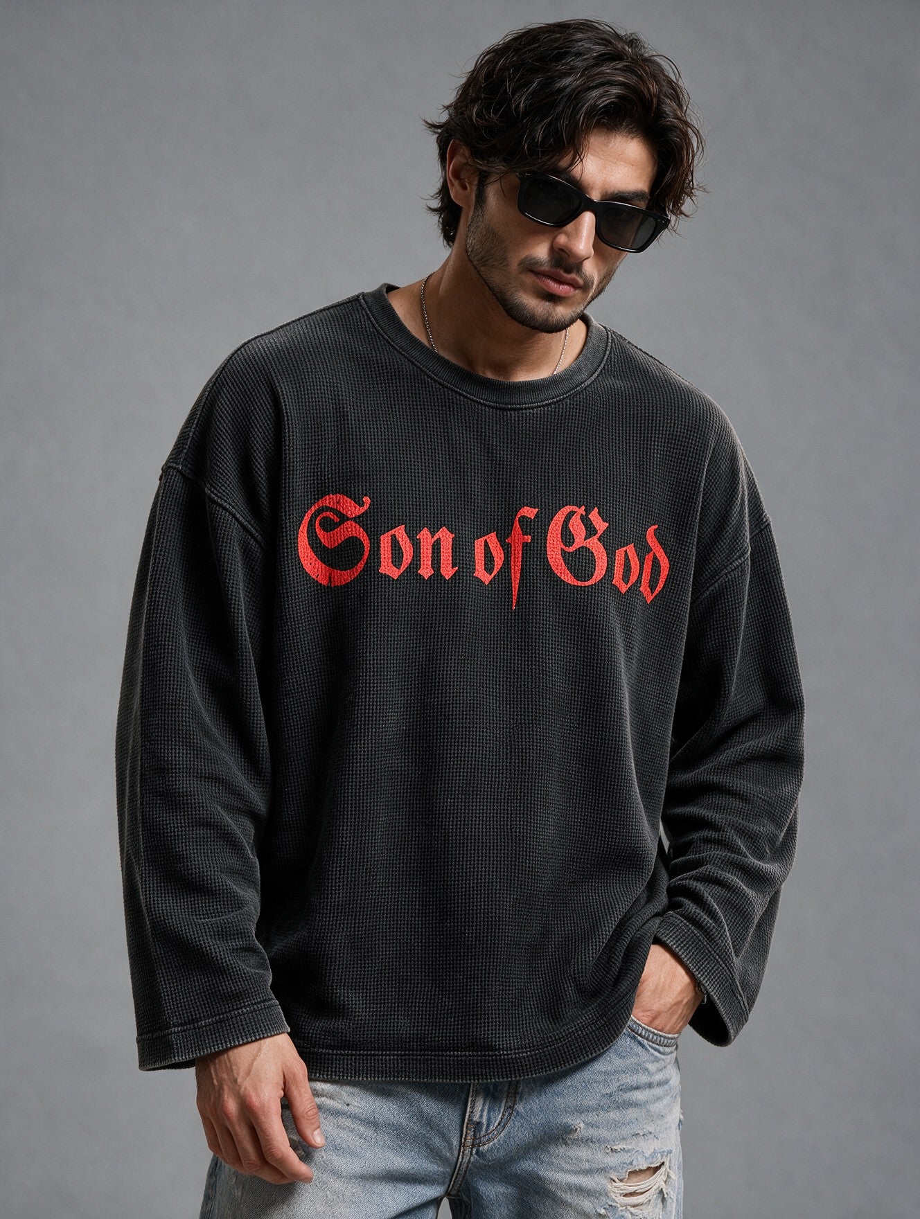 Charcoal Grey - Son of God - Waffle Long Sleeve