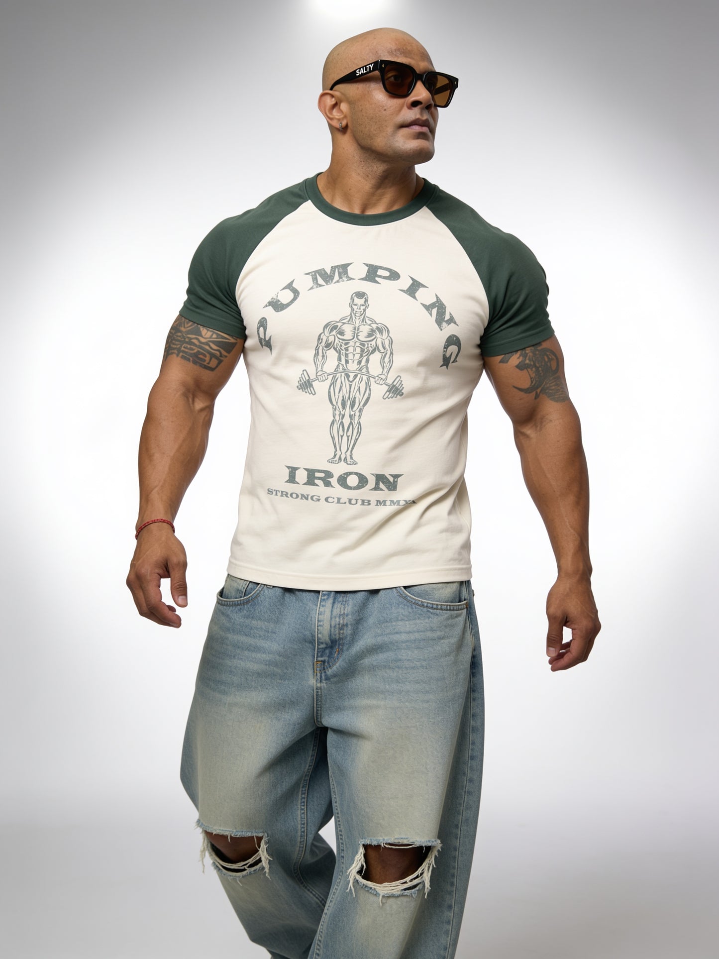 Cream Green - Pumping Iron - Raglan T-Shirt