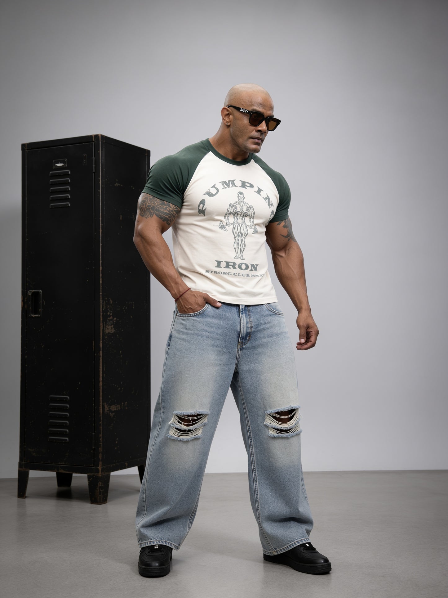 Cream Green - Pumping Iron - Raglan T-Shirt