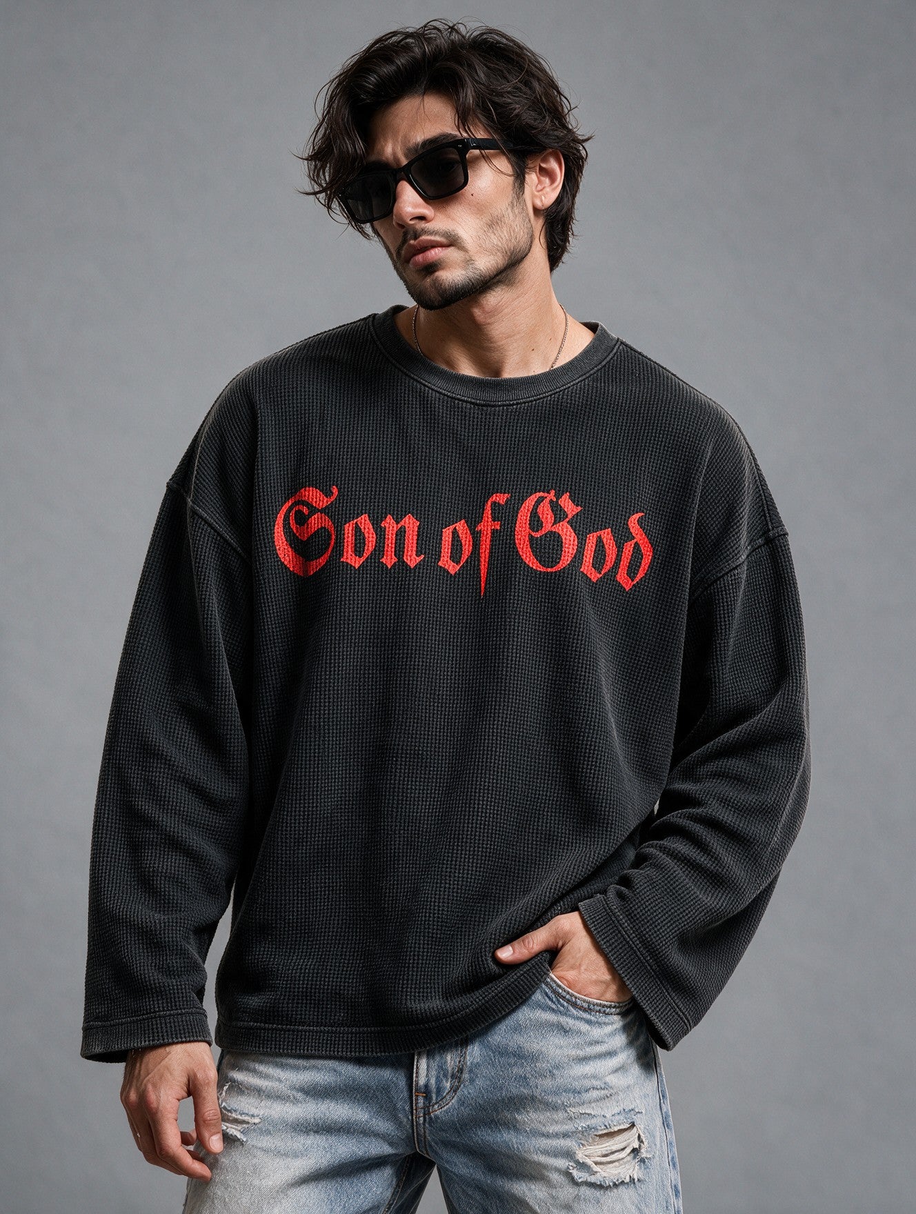 Charcoal Grey - Son of God - Waffle Long Sleeve