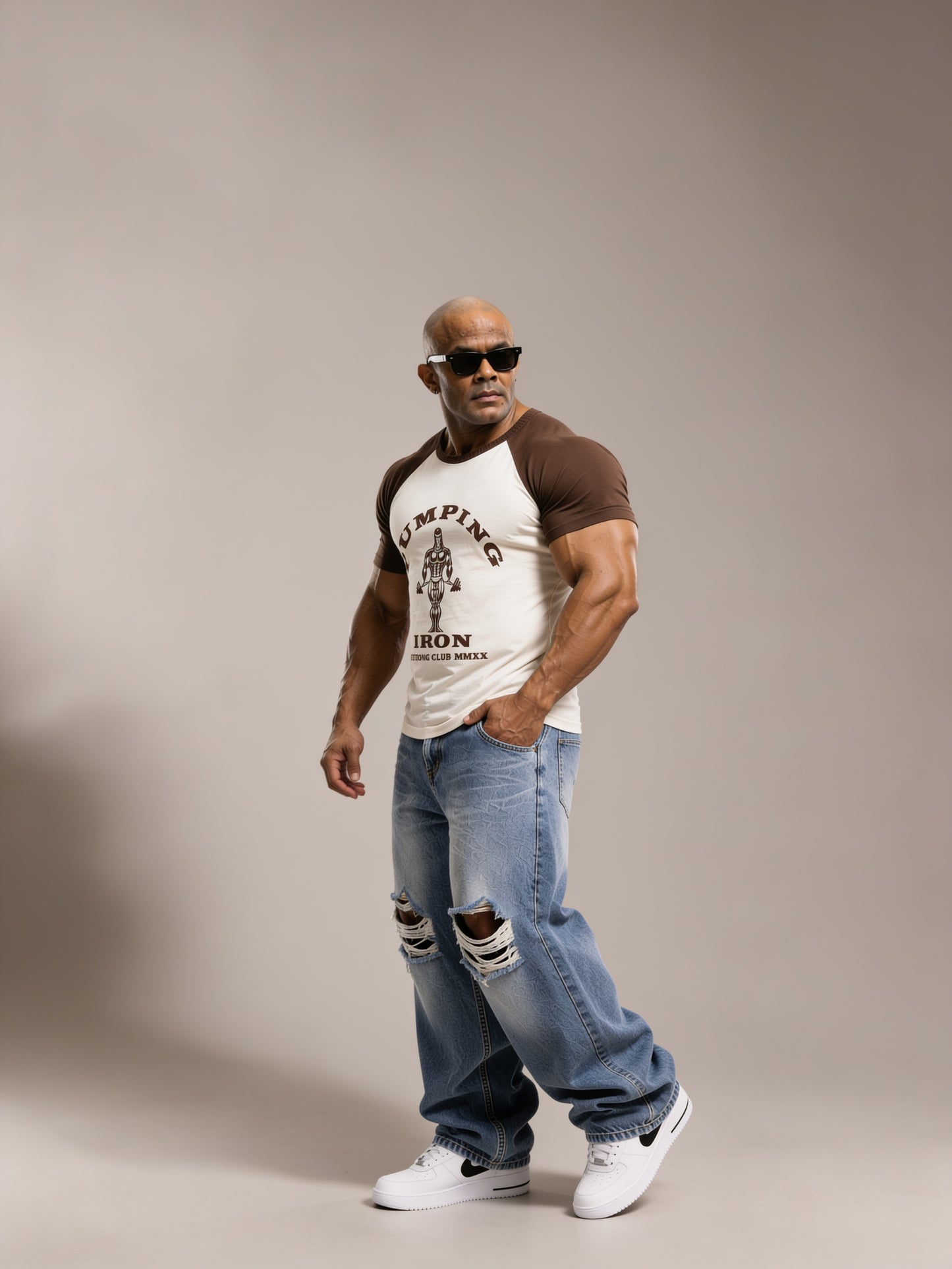 White Brown - Pumping Iron - Raglan T-Shirt