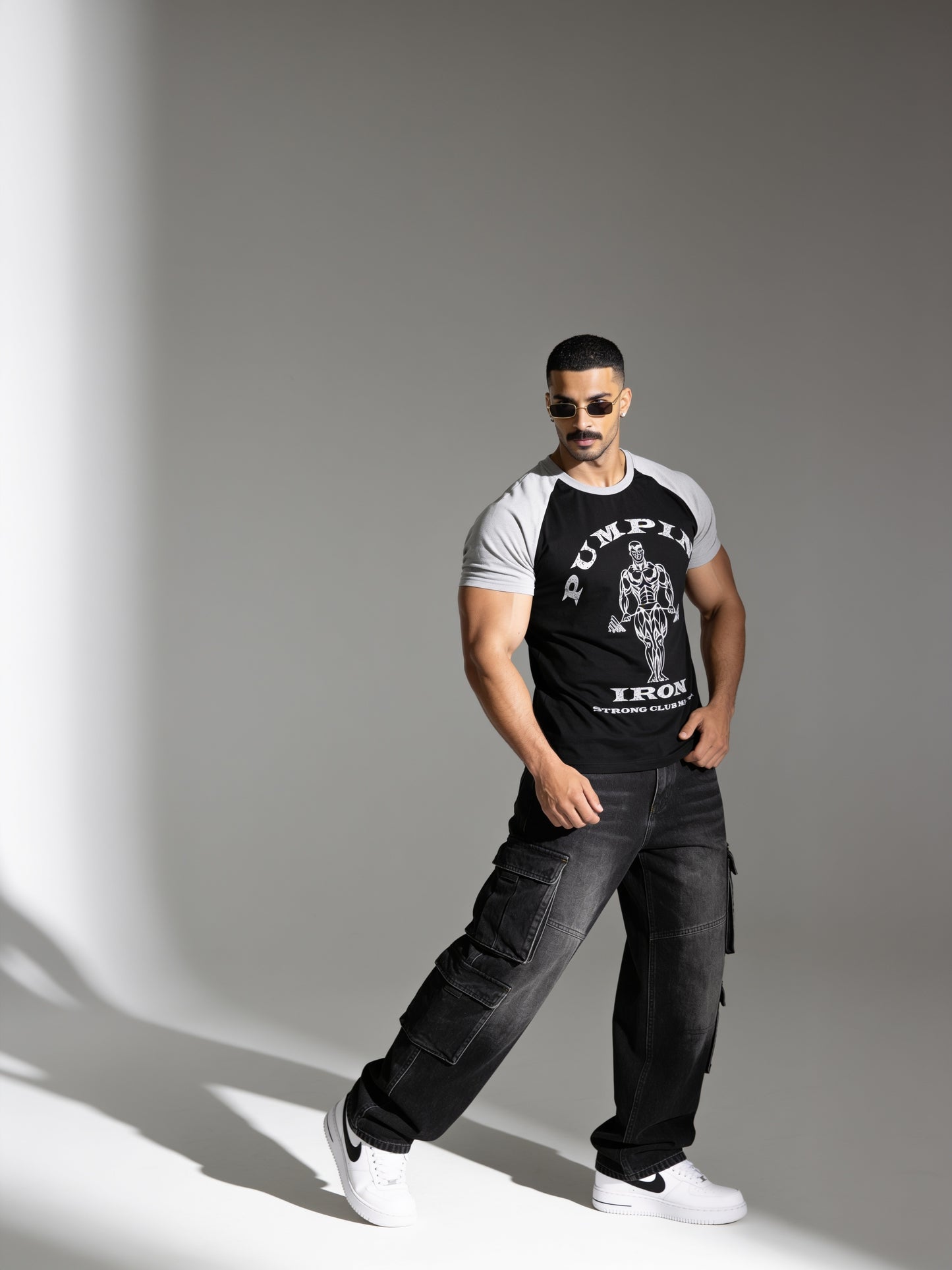 Black Grey - Pumping Iron - Raglan T-Shirt