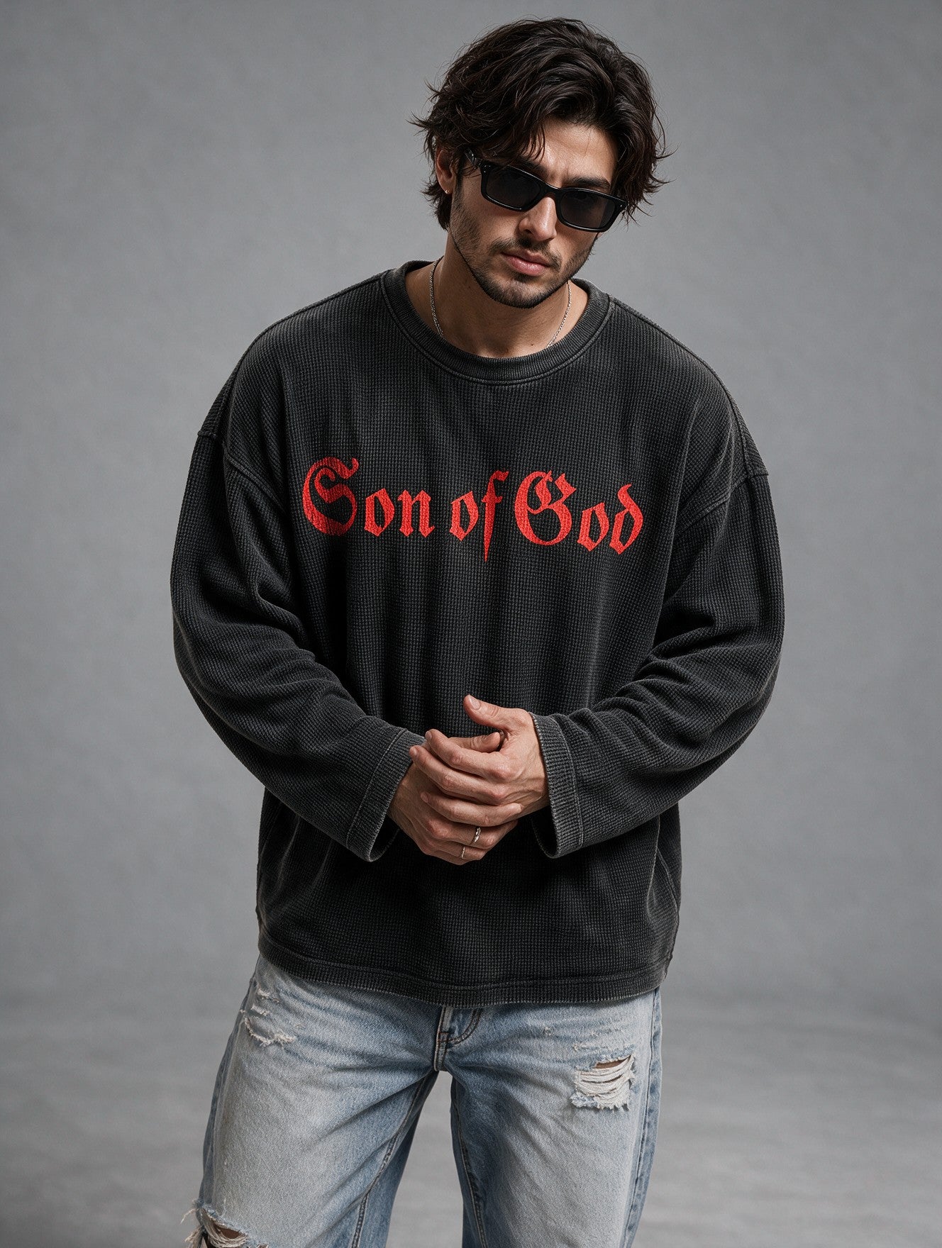 Charcoal Grey - Son of God - Waffle Long Sleeve