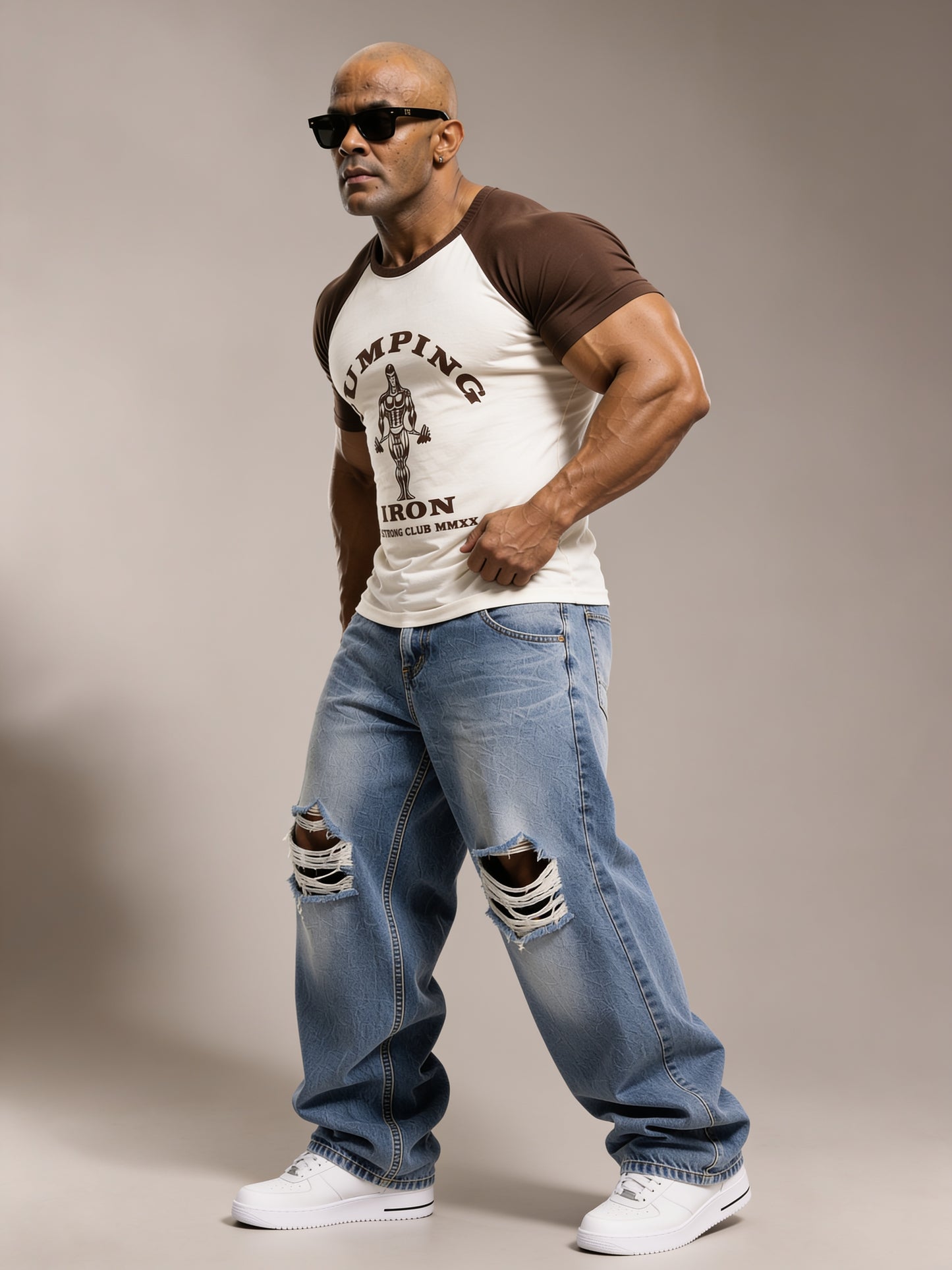 White Brown - Pumping Iron - Raglan T-Shirt