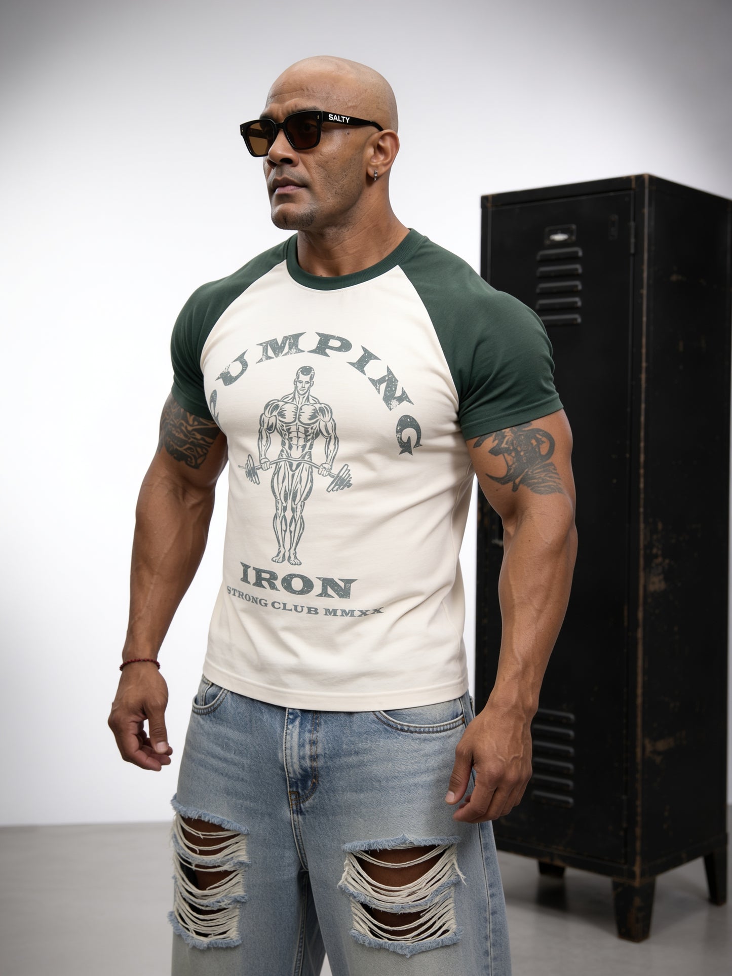 Cream Green - Pumping Iron - Raglan T-Shirt