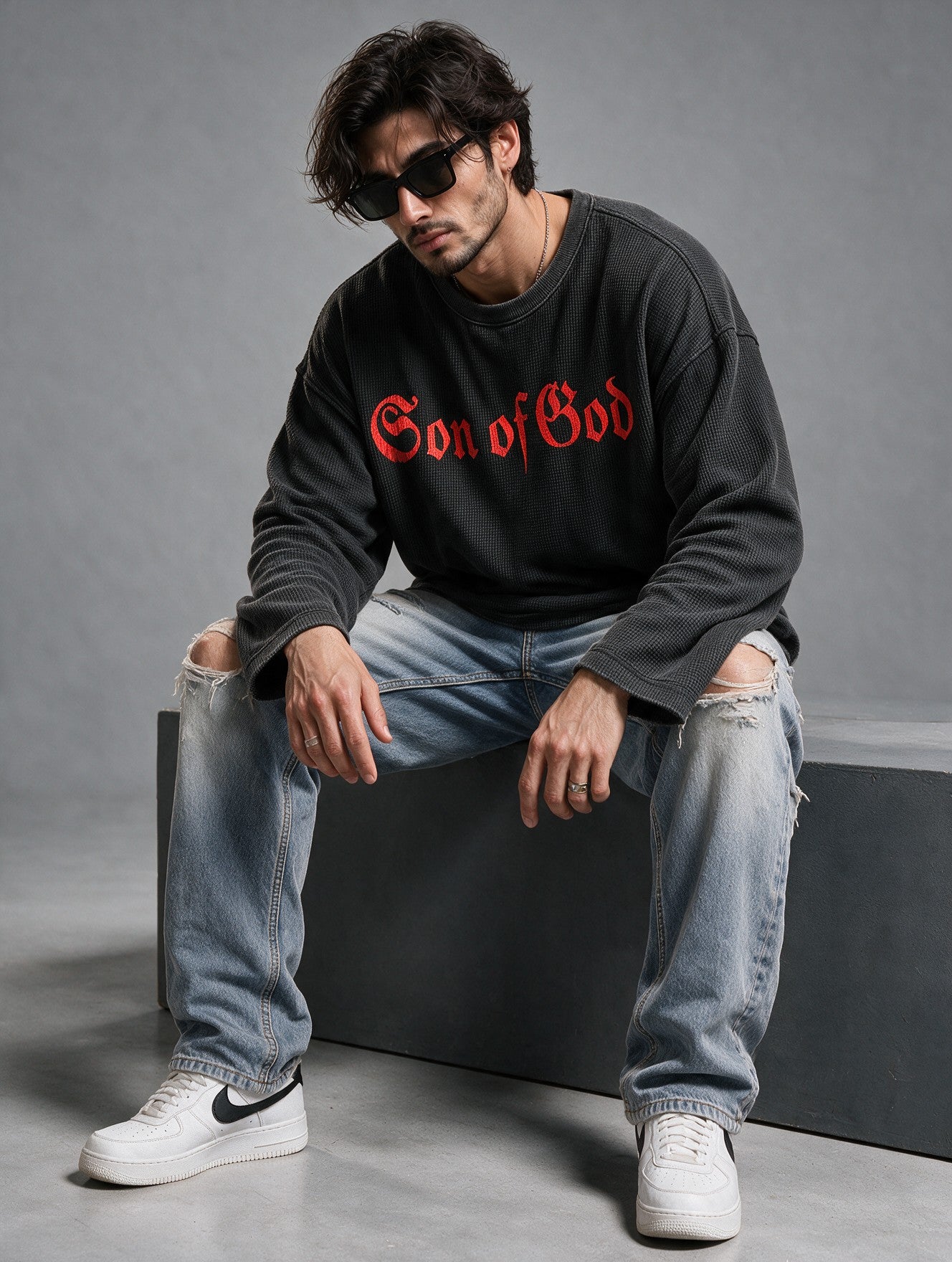 Charcoal Grey - Son of God - Waffle Long Sleeve