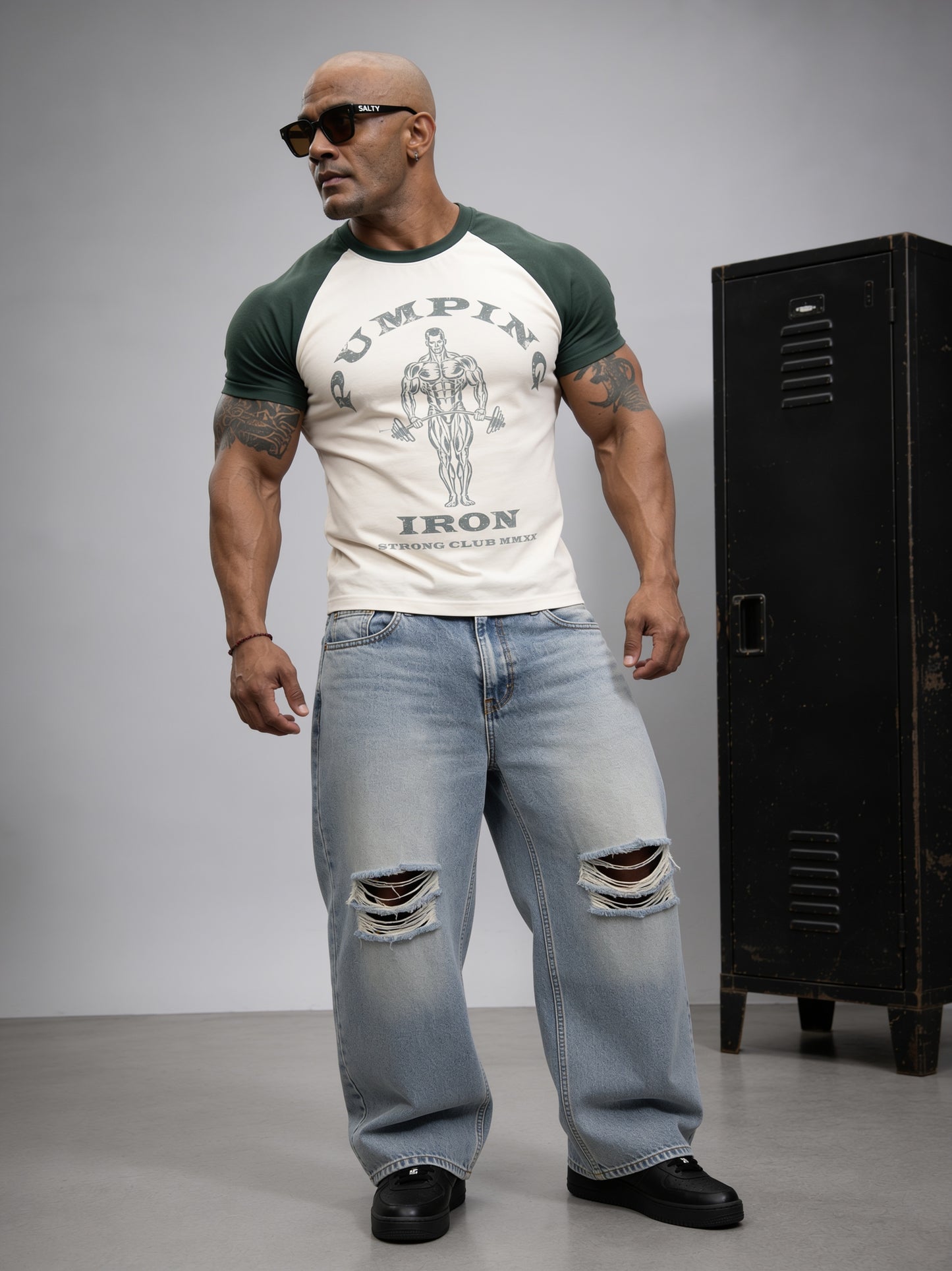 Cream Green - Pumping Iron - Raglan T-Shirt