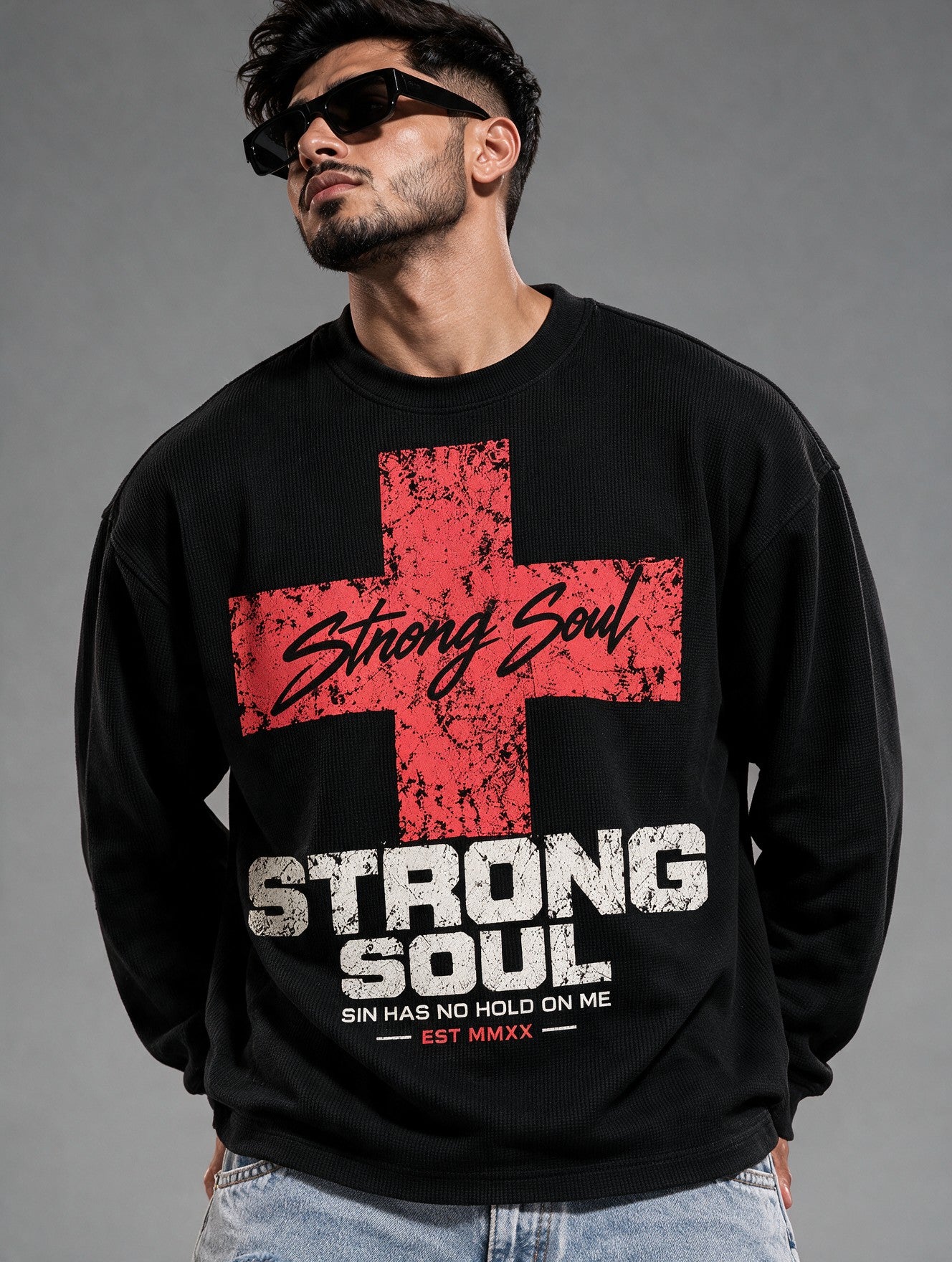 Black - Cross - Waffle Long Sleeve