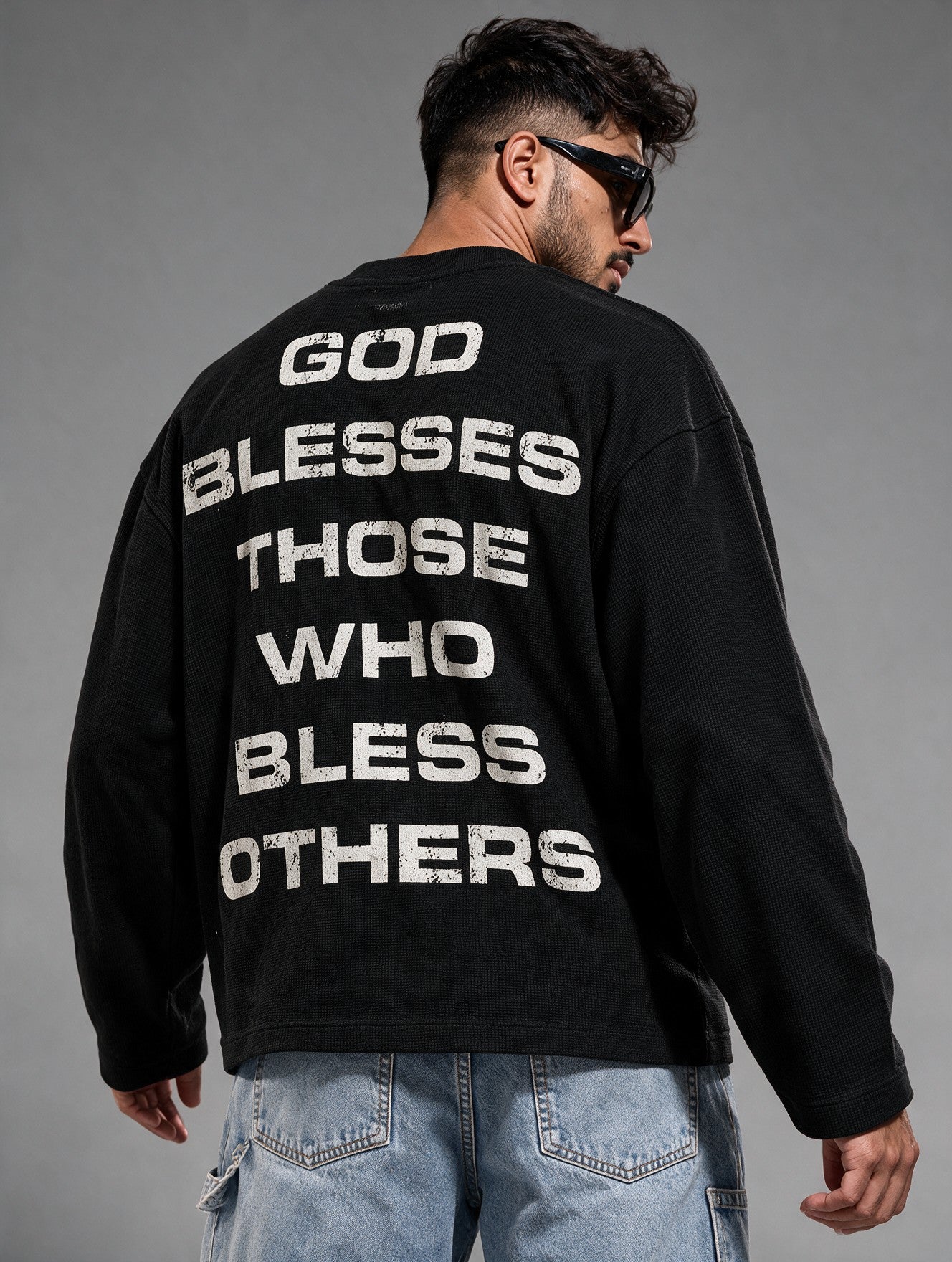 Black - Cross - Waffle Long Sleeve
