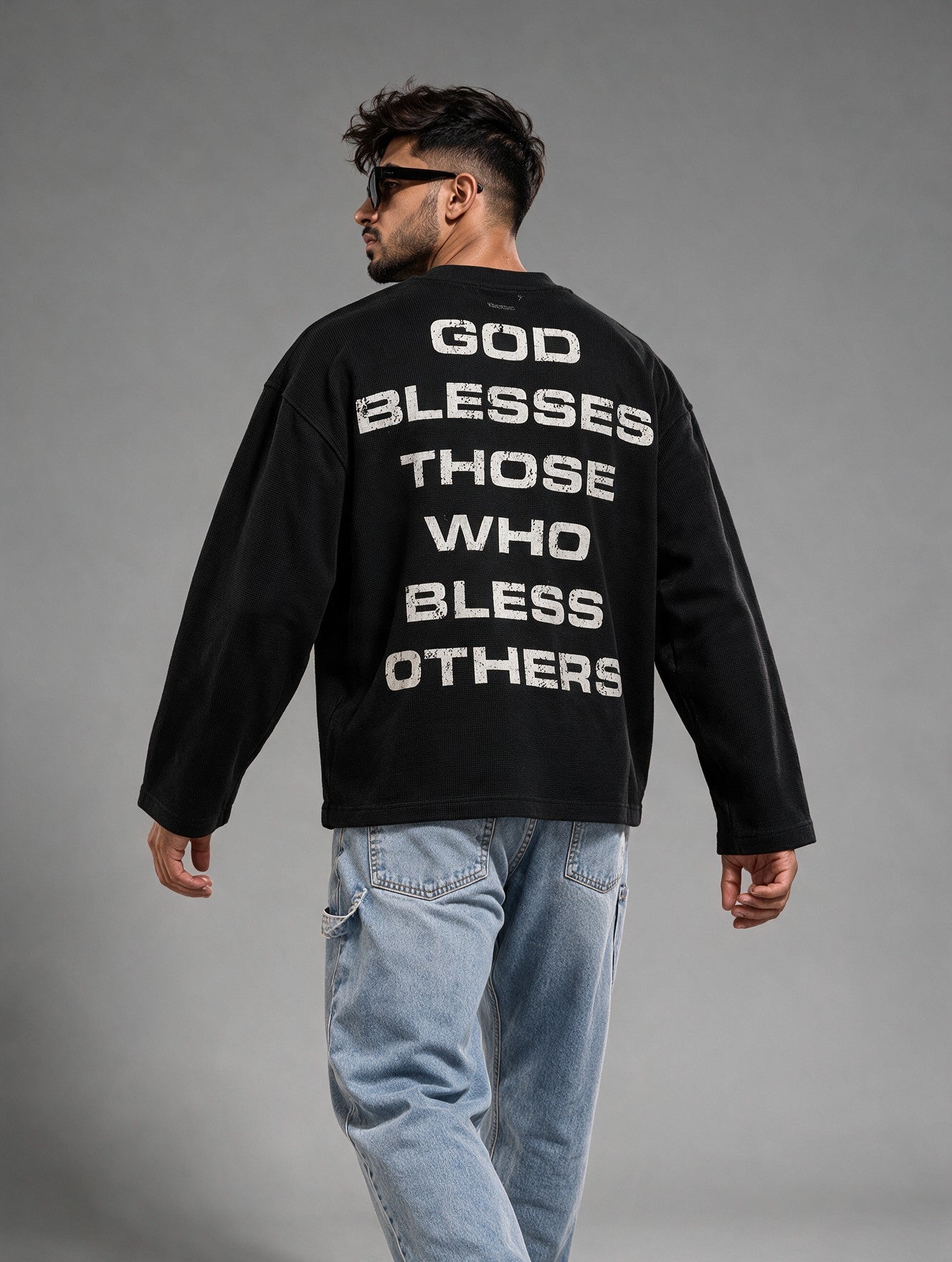 Black - Cross - Waffle Long Sleeve