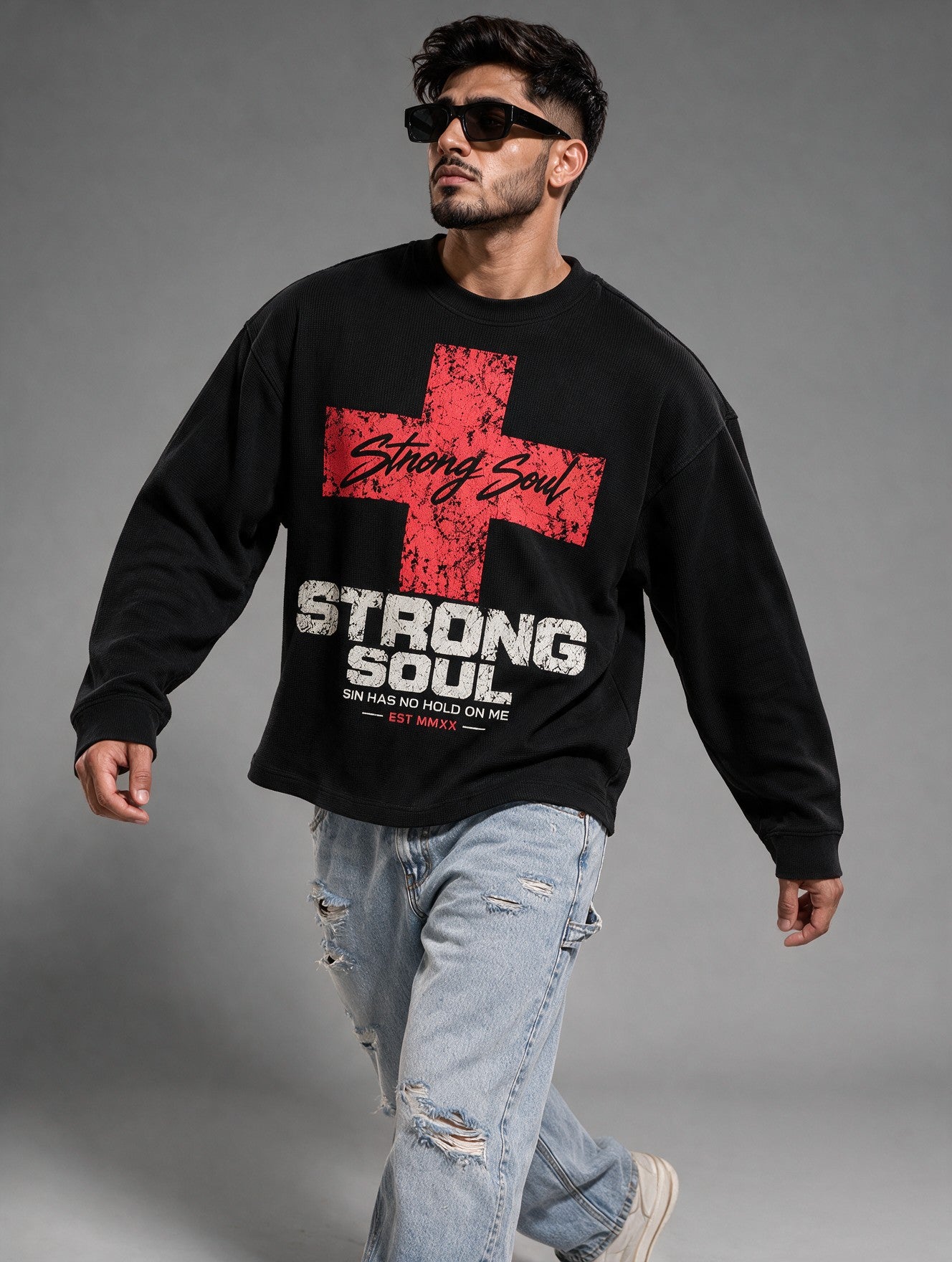 Black - Cross - Waffle Long Sleeve
