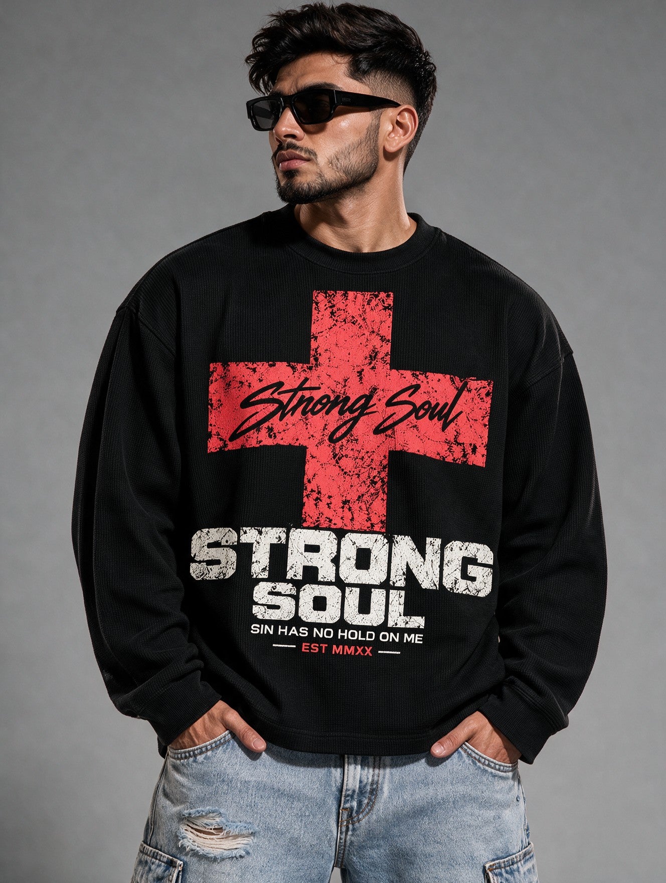 Black - Cross - Waffle Long Sleeve