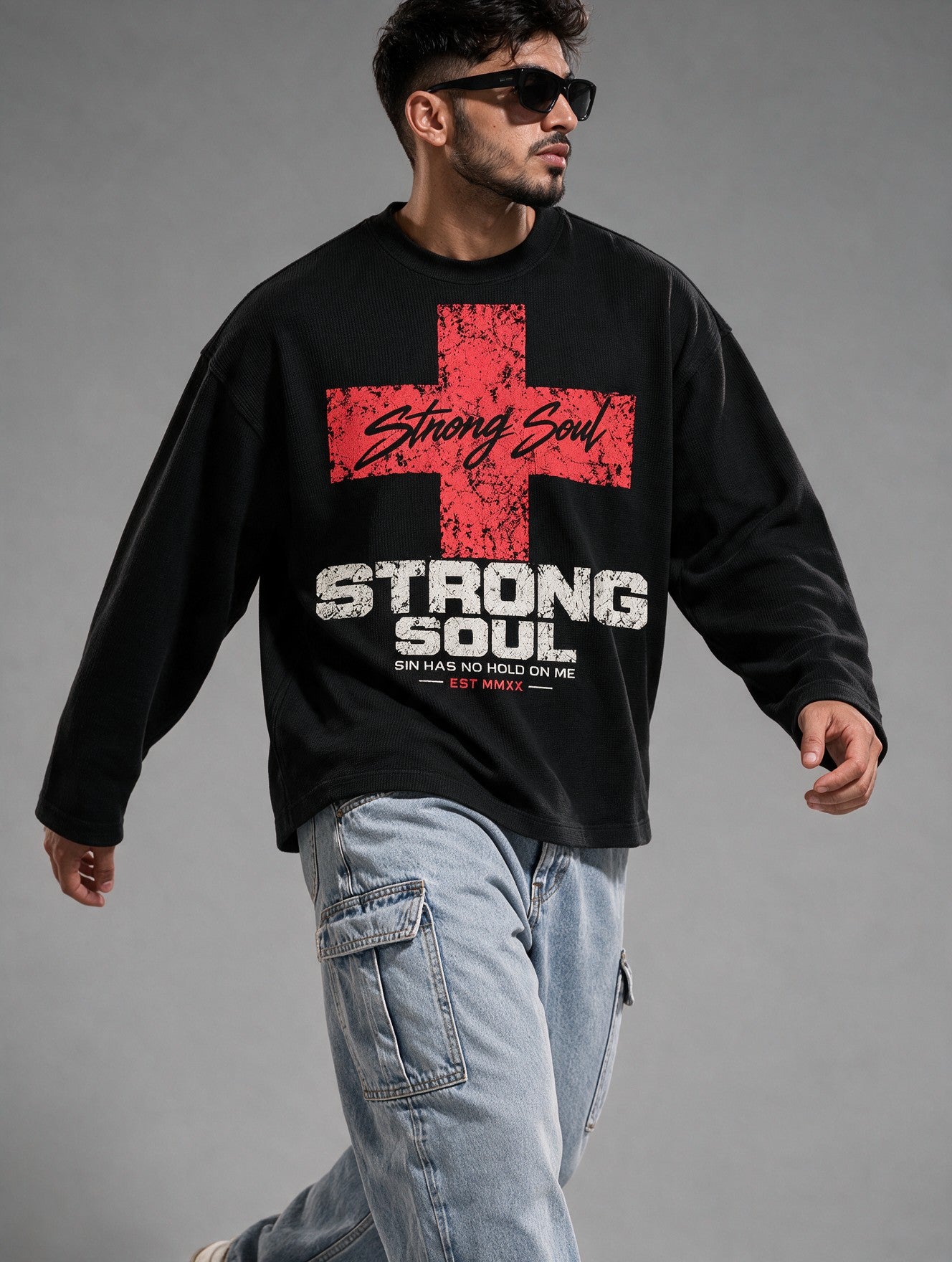 Black - Cross - Waffle Long Sleeve