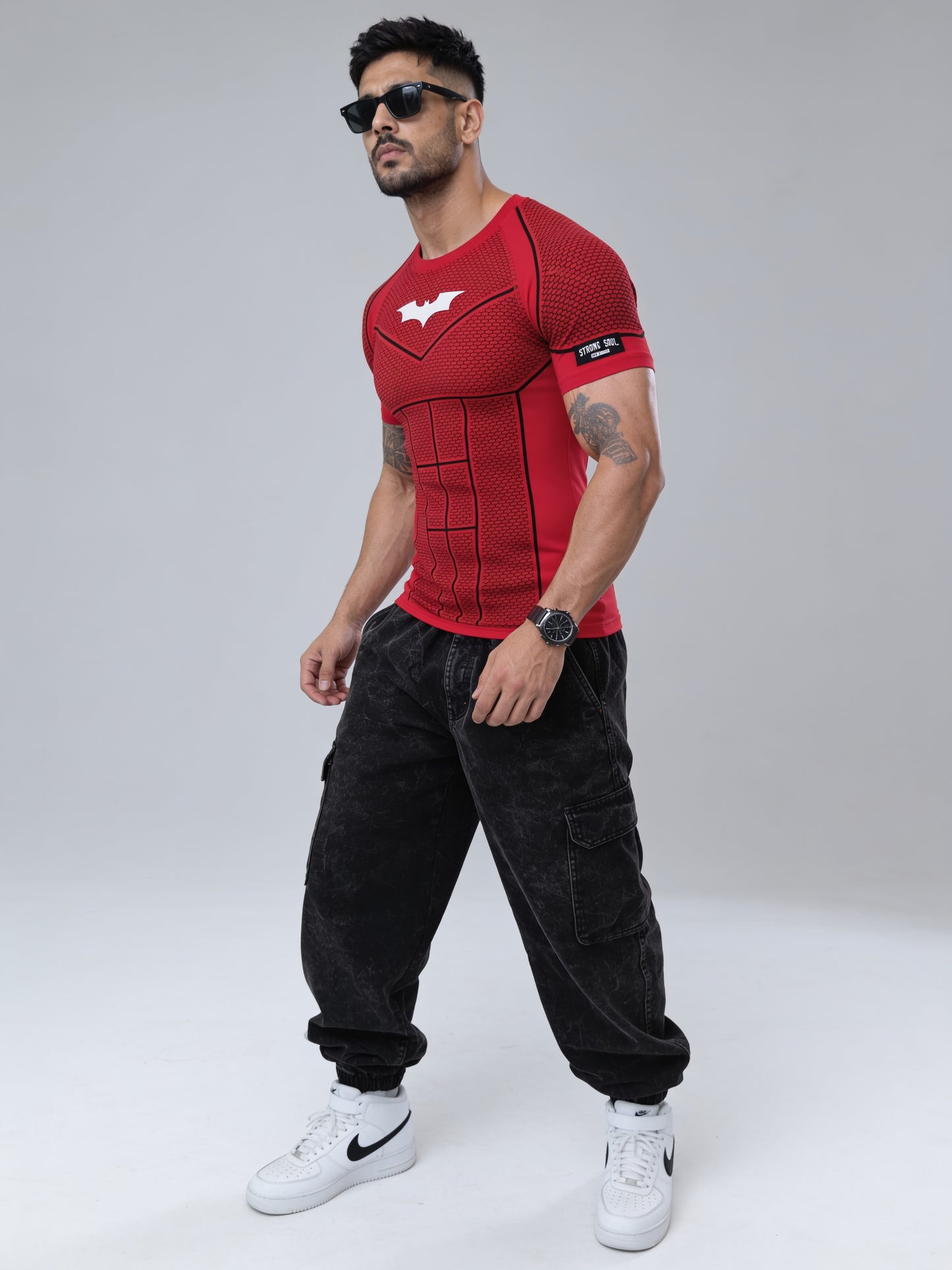 Red - Bat Abs - Cotton Lycra Compression
