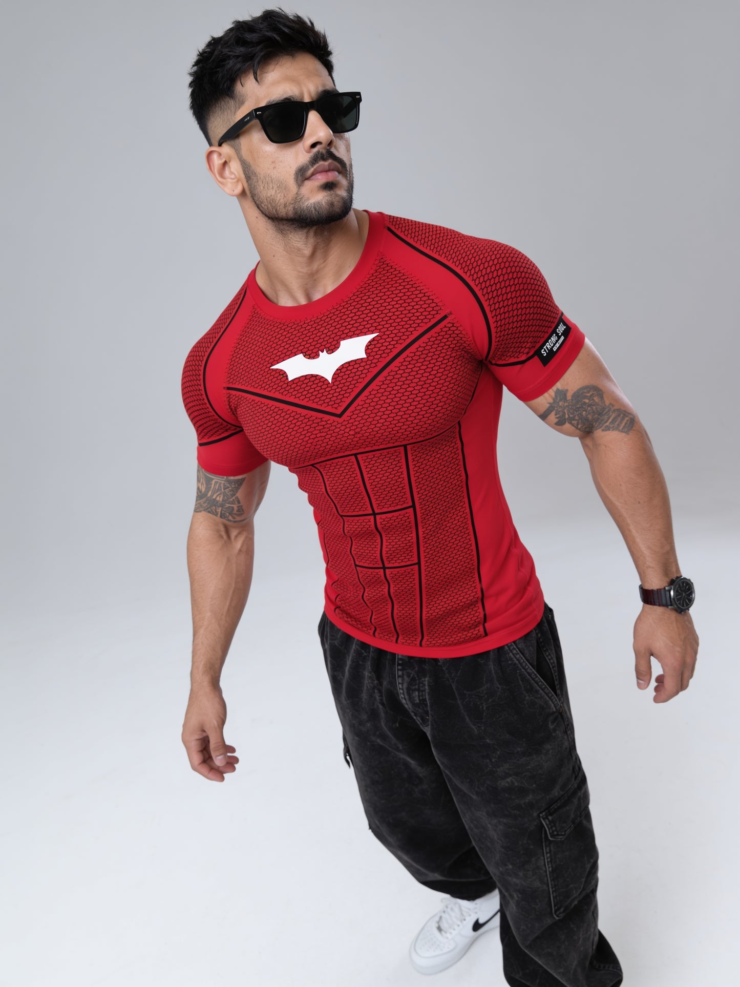 Red - Bat Abs - Cotton Lycra Compression