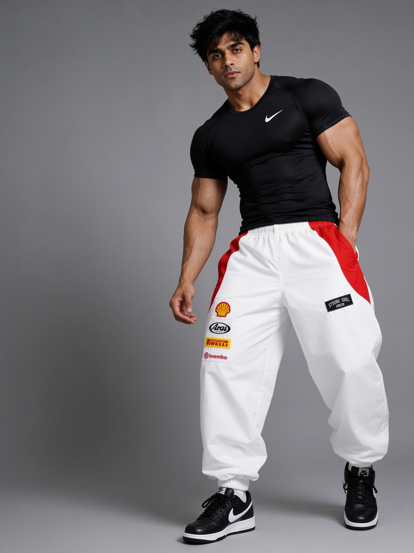 P111 - White - Racing Track Pants