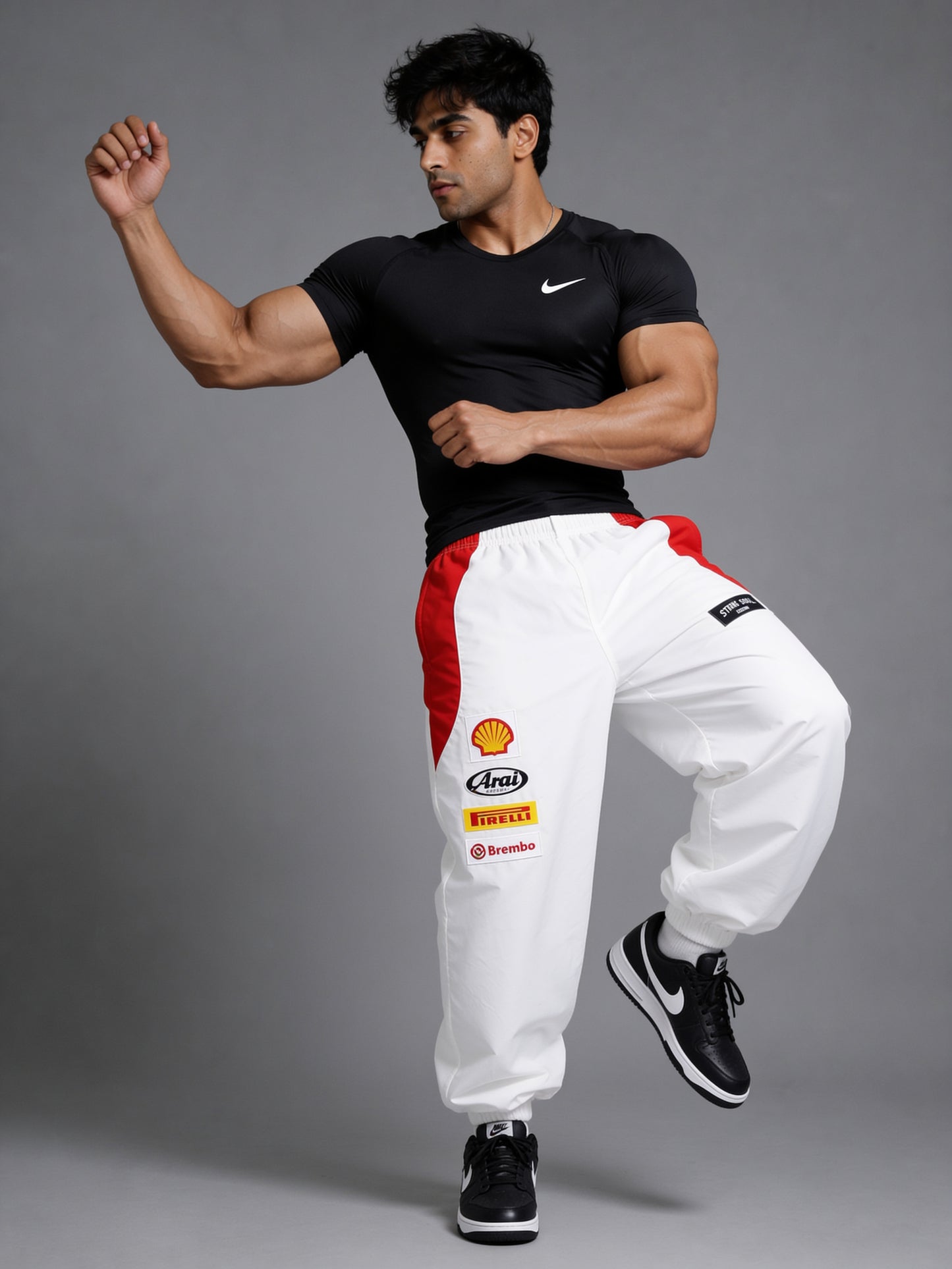 P111 - White - Racing Track Pants