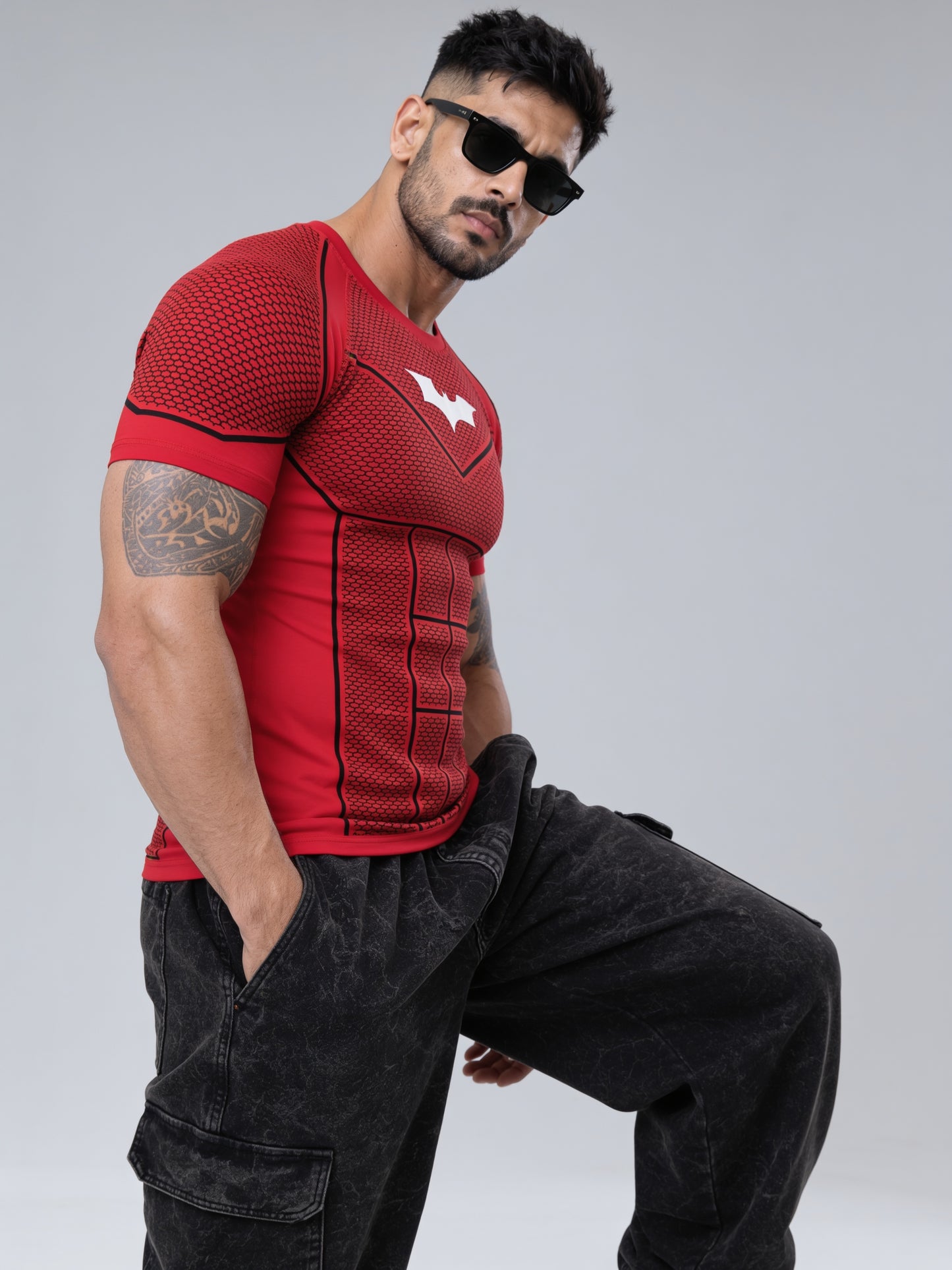 Red - Bat Abs - Cotton Lycra Compression
