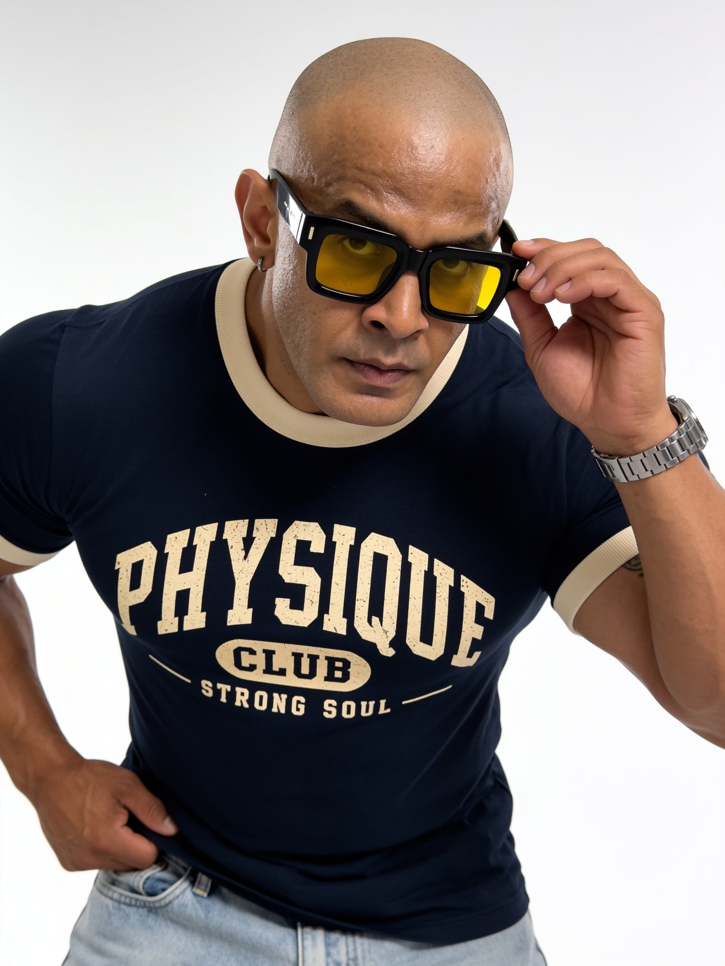 Royal Blue Cream - Physique Club - Ringer T-Shirt