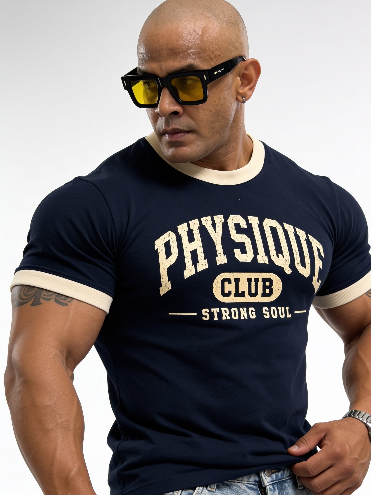 Royal Blue Cream - Physique Club - Ringer T-Shirt