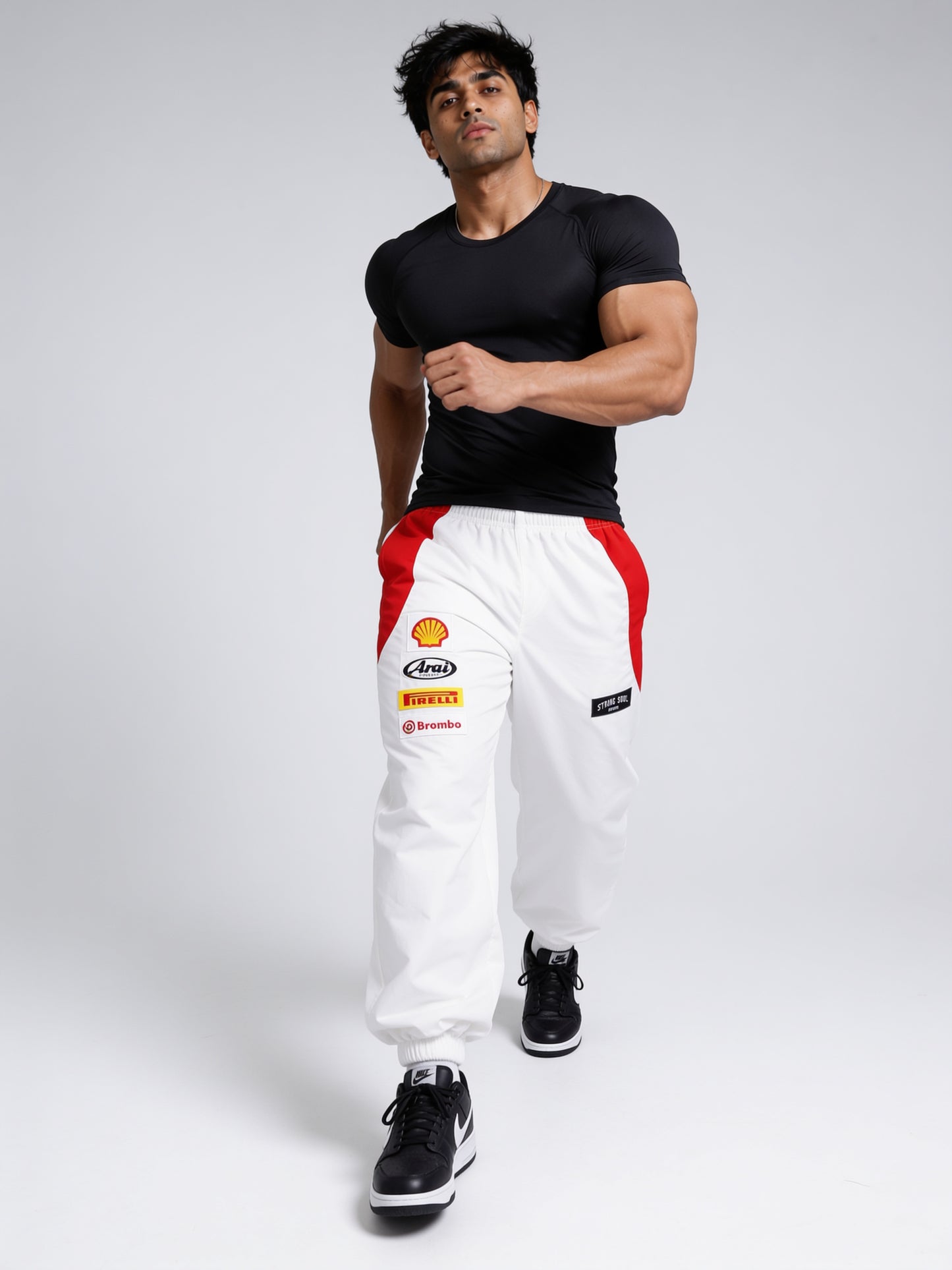 P111 - White - Racing Track Pants