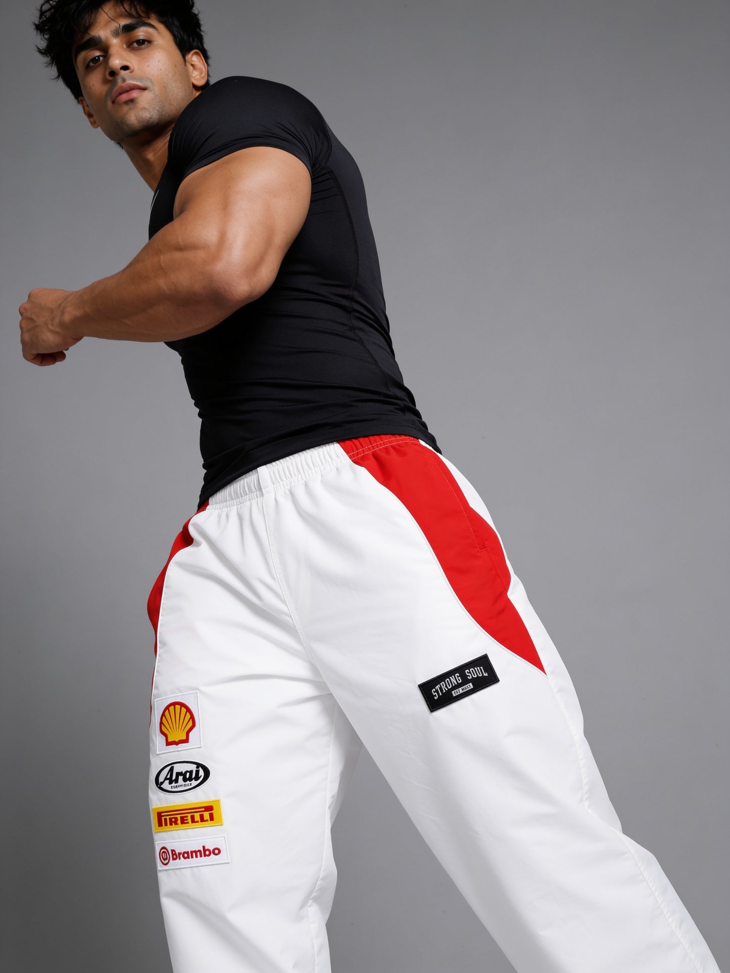 P111 - White - Racing Track Pants