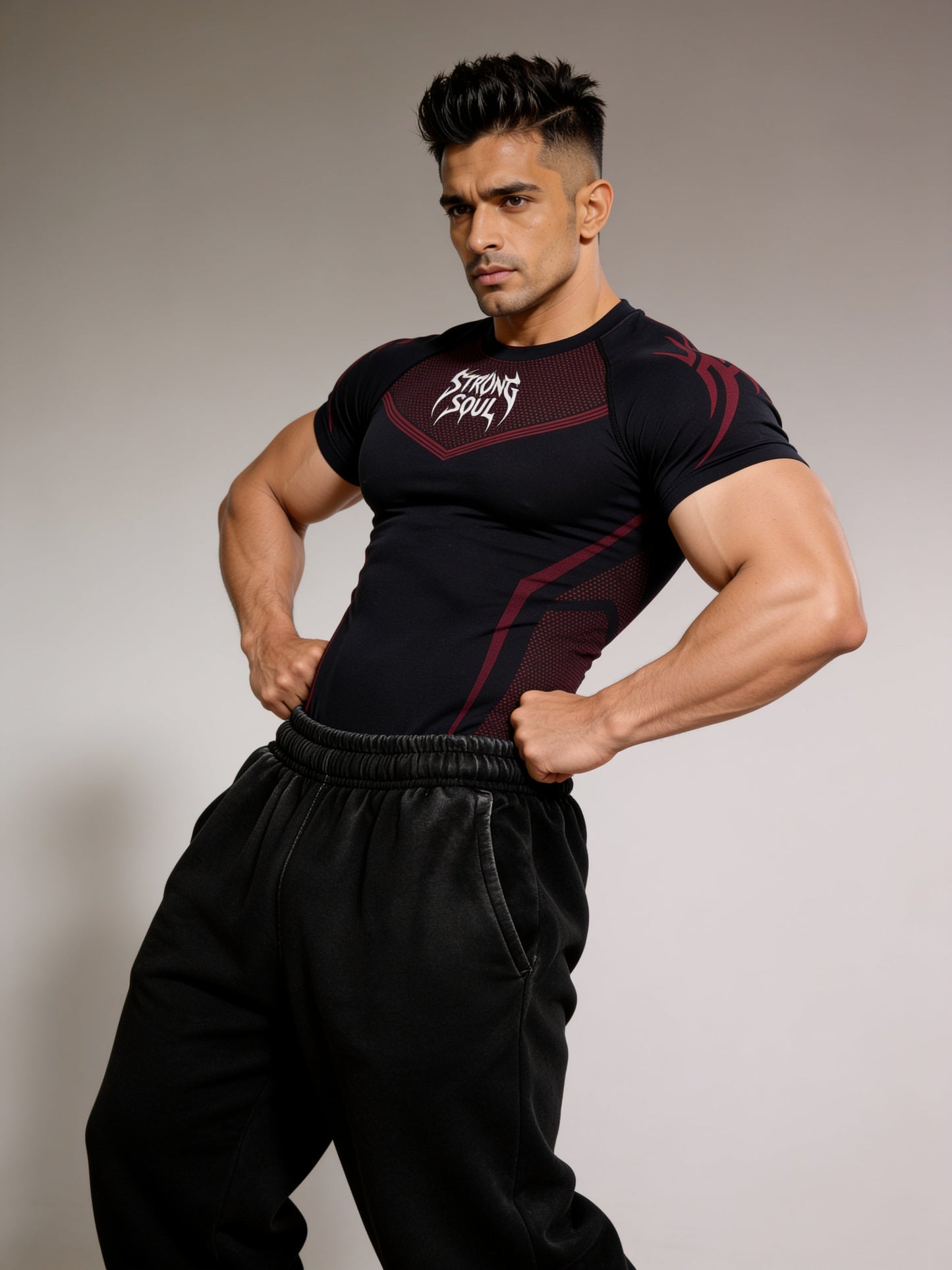 Black Red Warrior - Cotton Lycra Compression Strong Soul