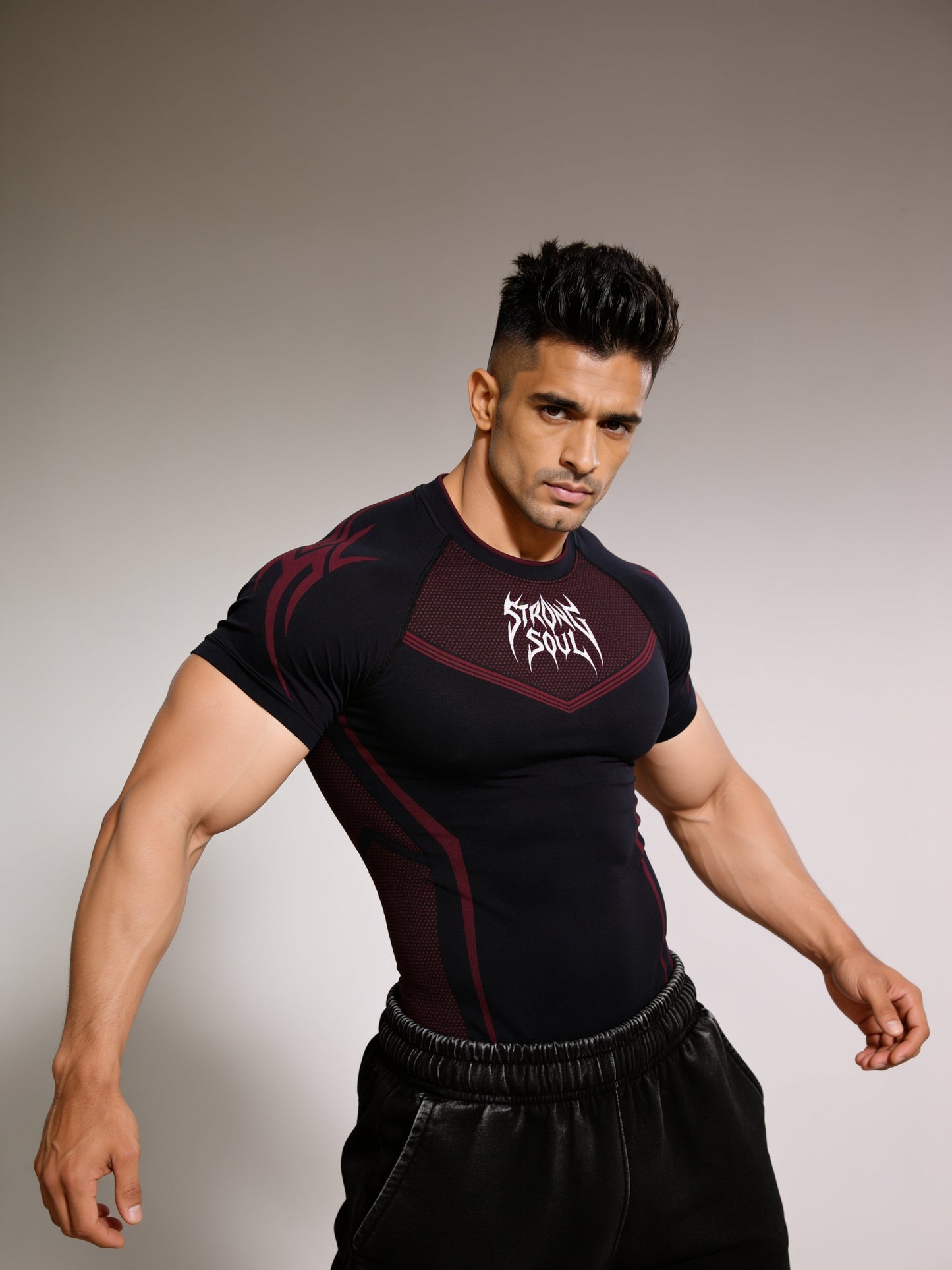 Black Red Warrior - Cotton Lycra Compression Strong Soul