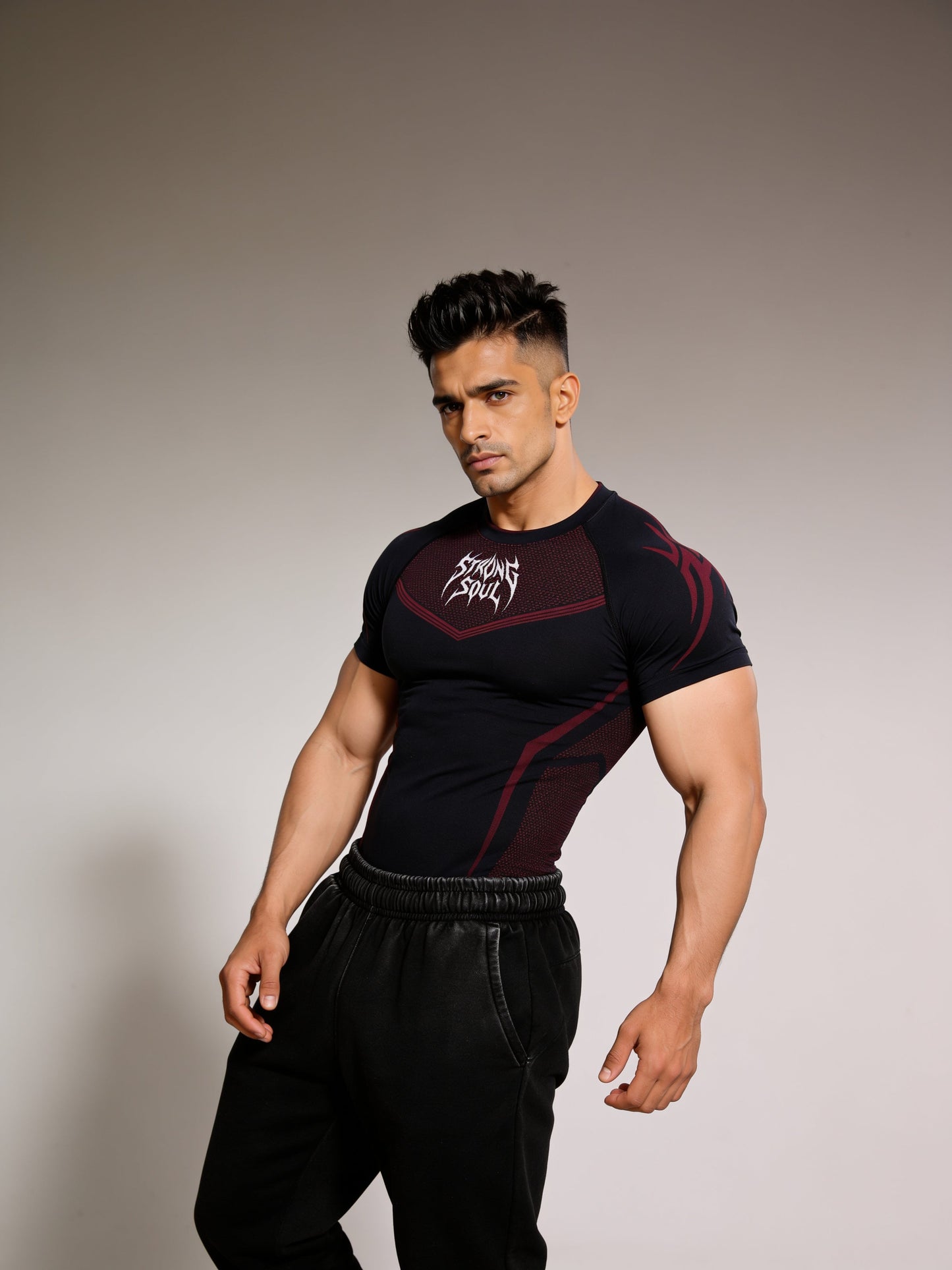 Black Red Warrior - Cotton Lycra Compression Strong Soul
