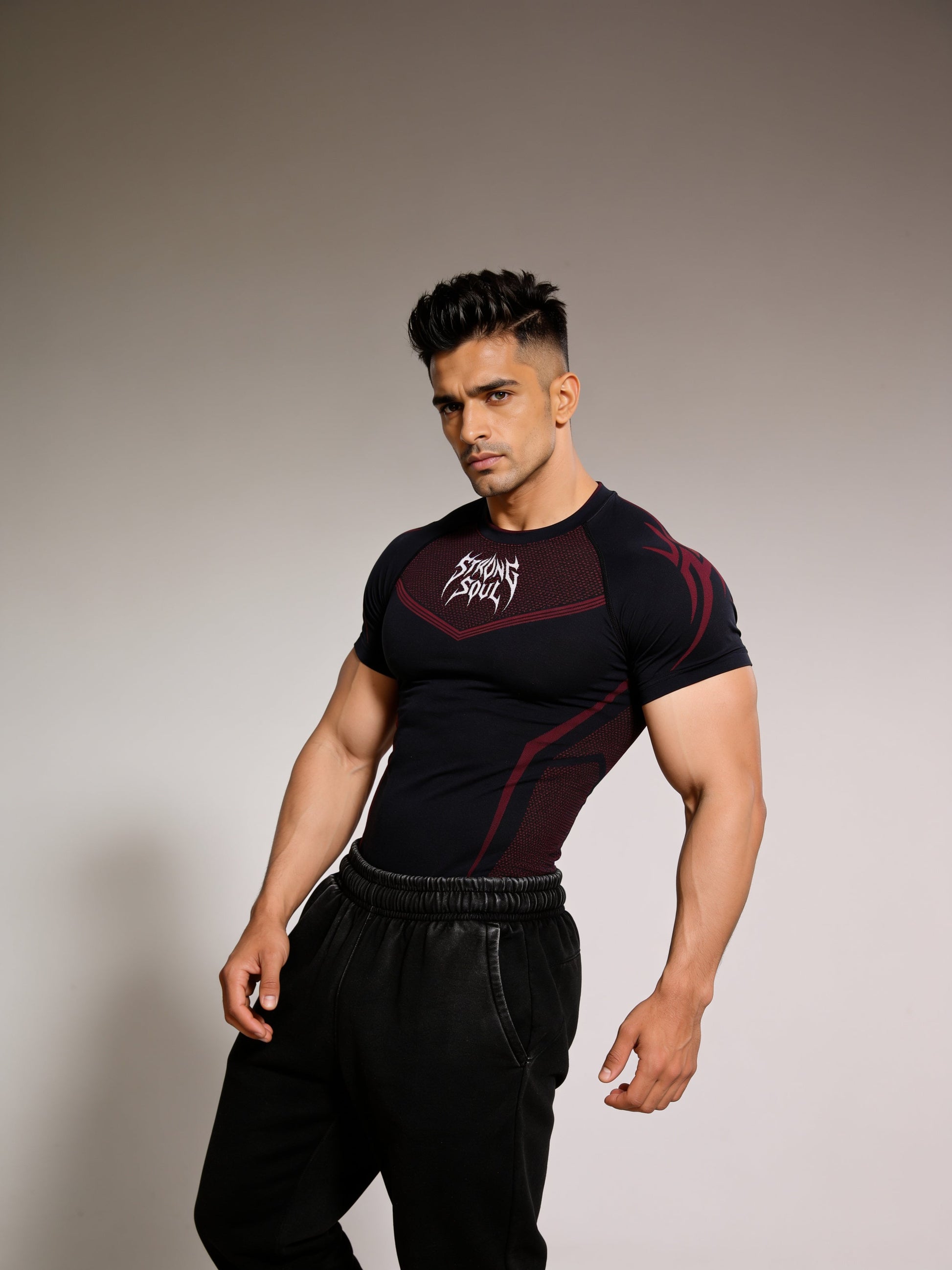 Black Red Warrior - Cotton Lycra Compression Strong Soul
