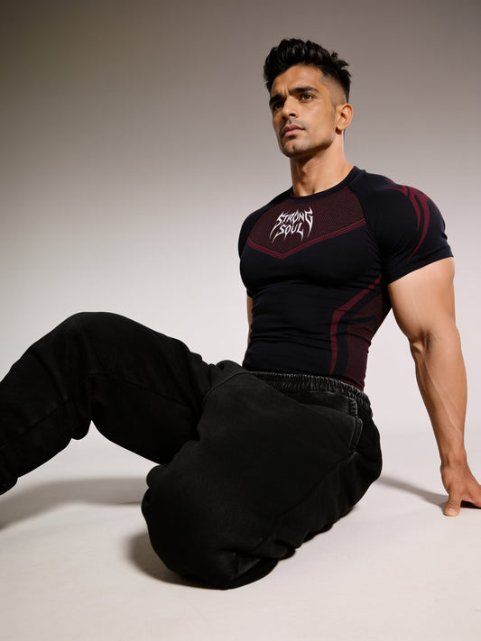 Black Red Warrior - Cotton Lycra Compression Strong Soul