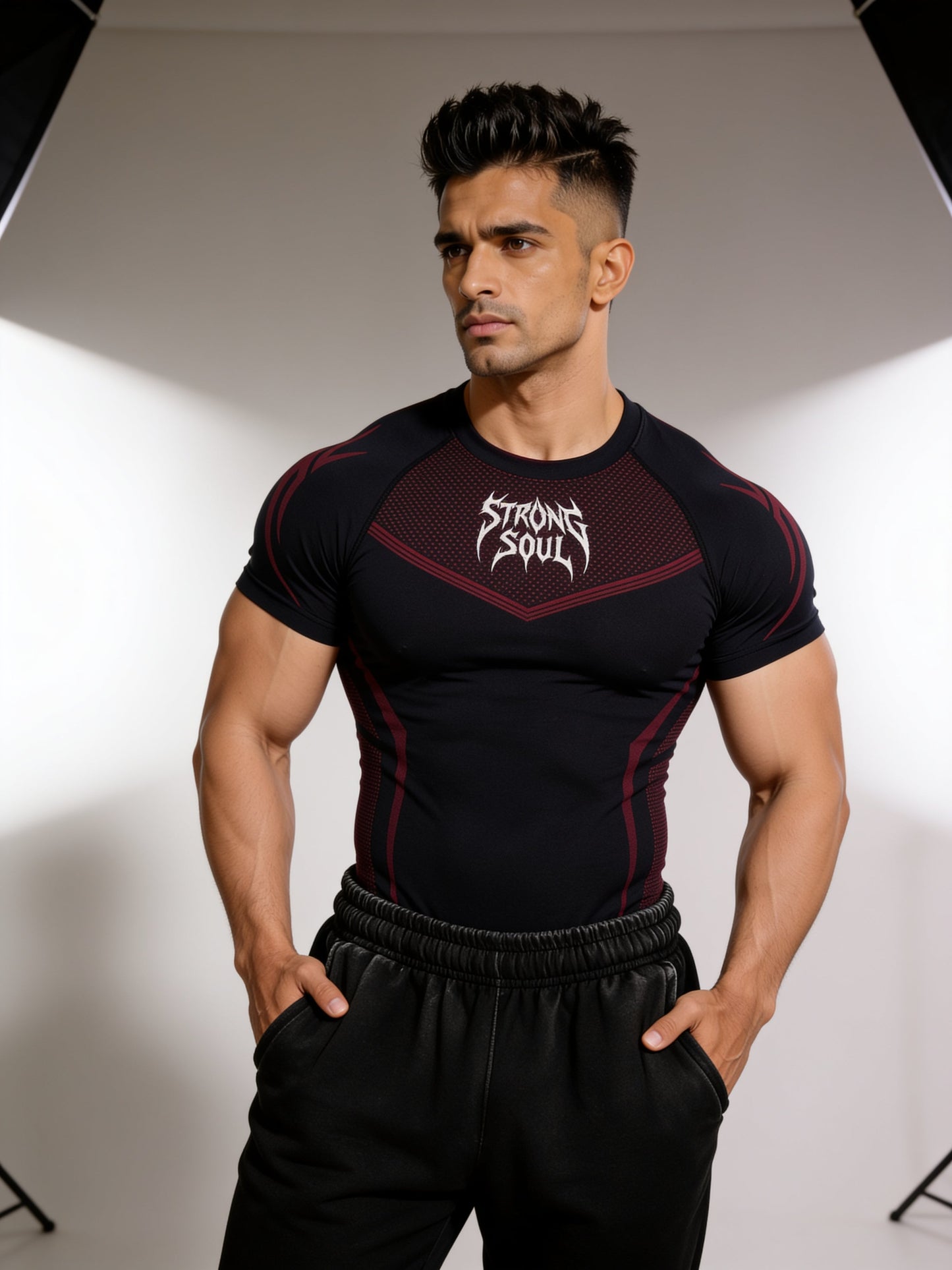 Black Red Warrior - Cotton Lycra Compression Strong Soul