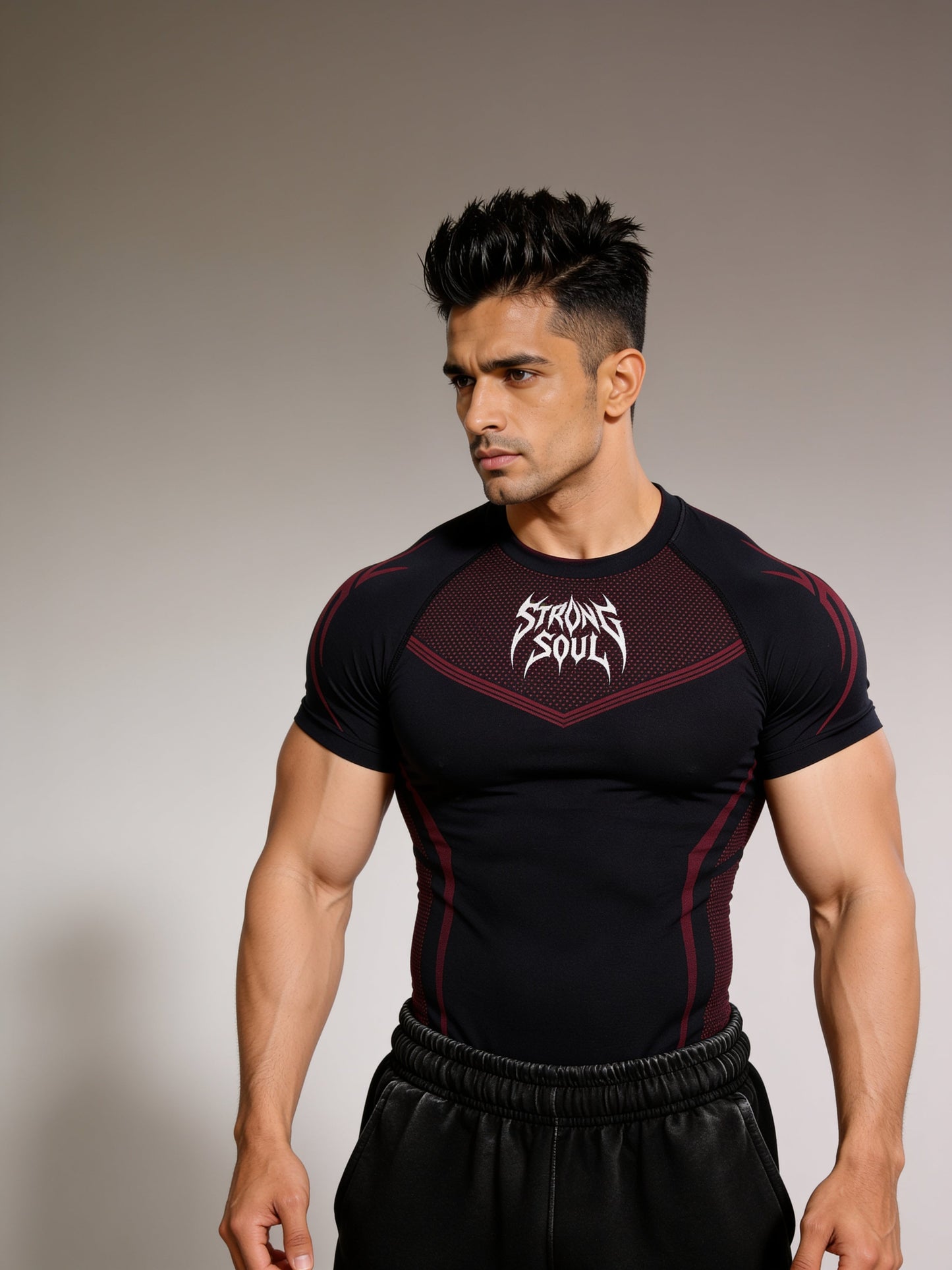 Black Red Warrior - Cotton Lycra Compression Strong Soul