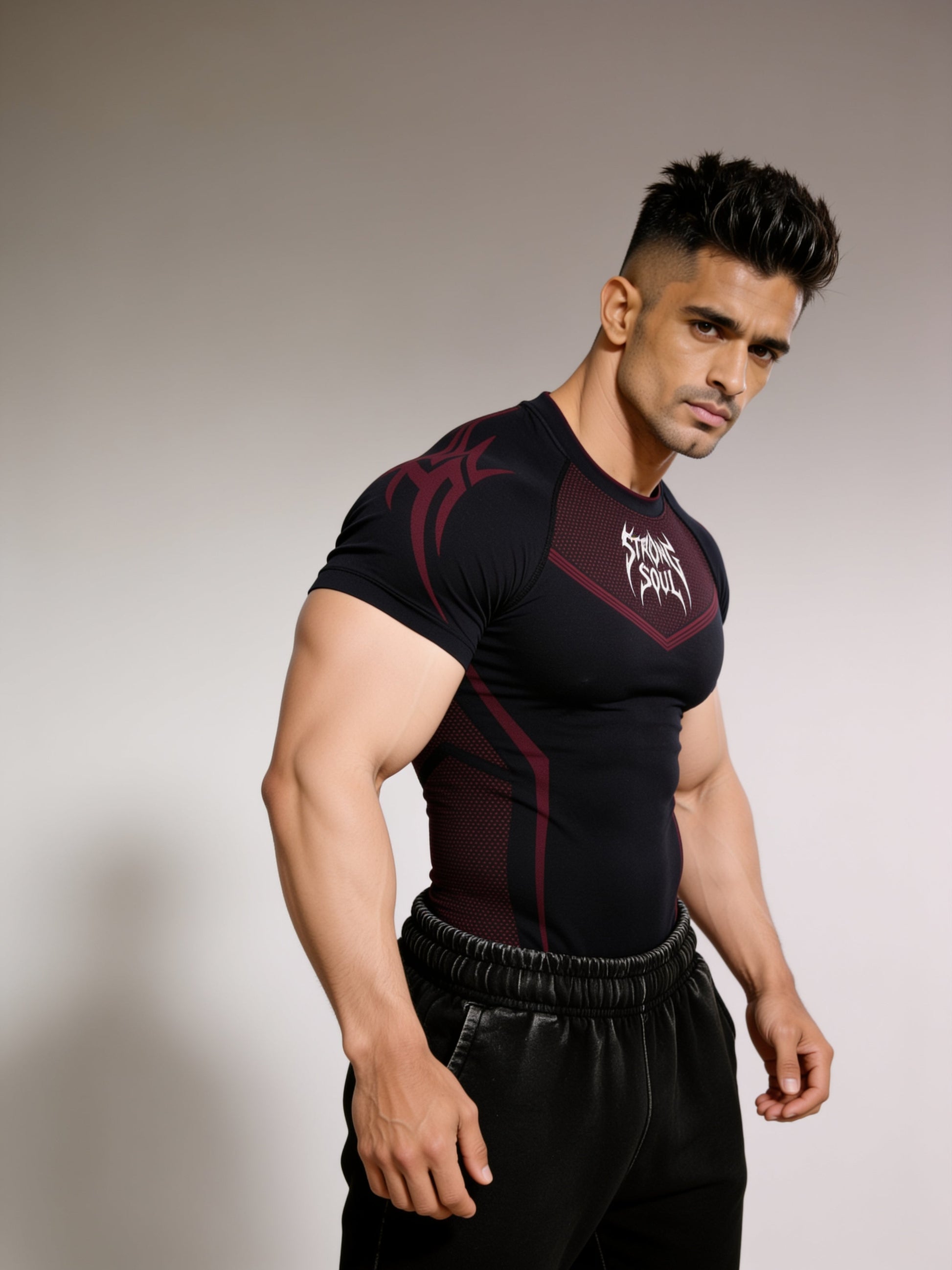 Black Red Warrior - Cotton Lycra Compression Strong Soul