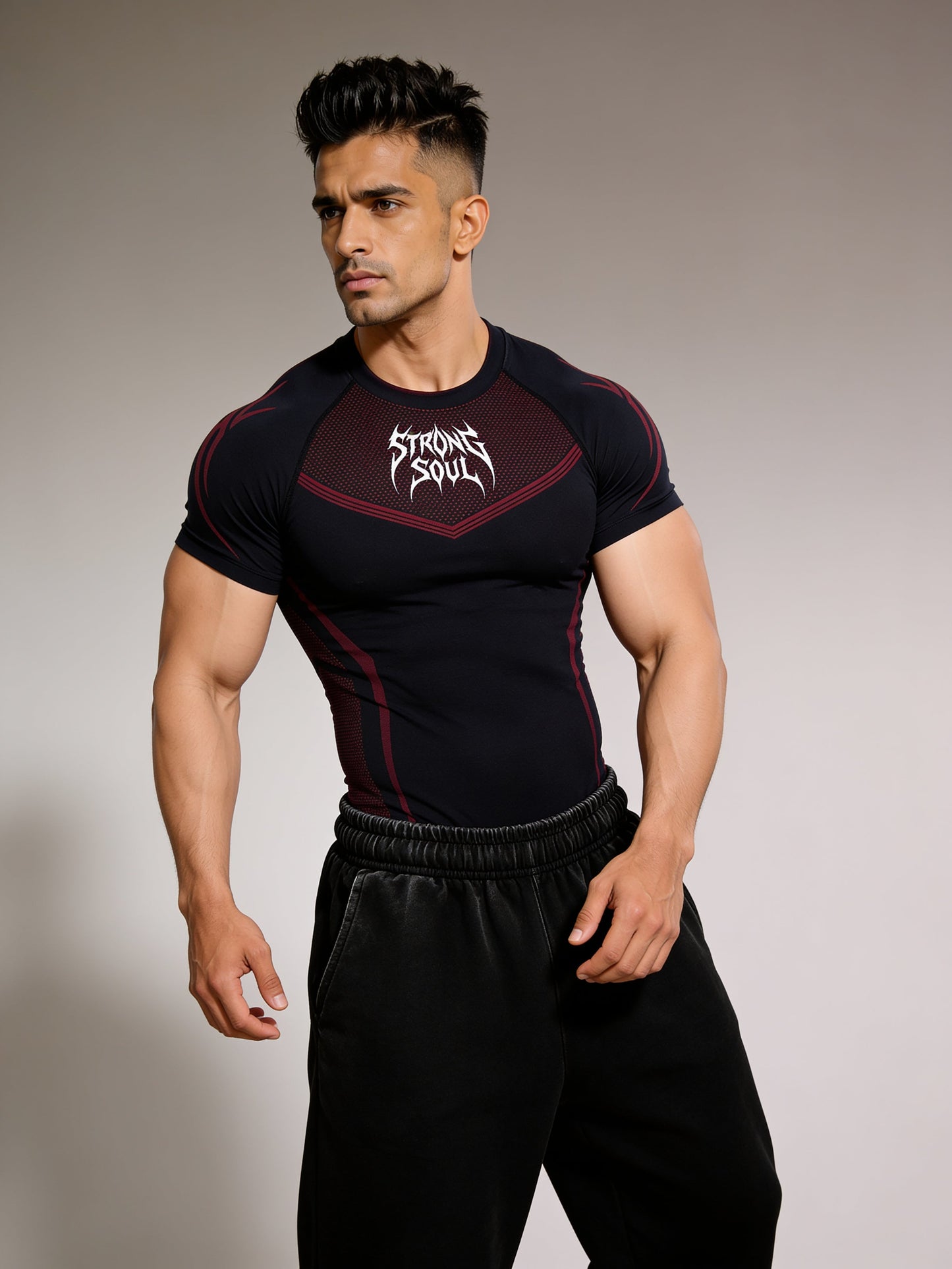 Black Red Warrior - Cotton Lycra Compression Strong Soul